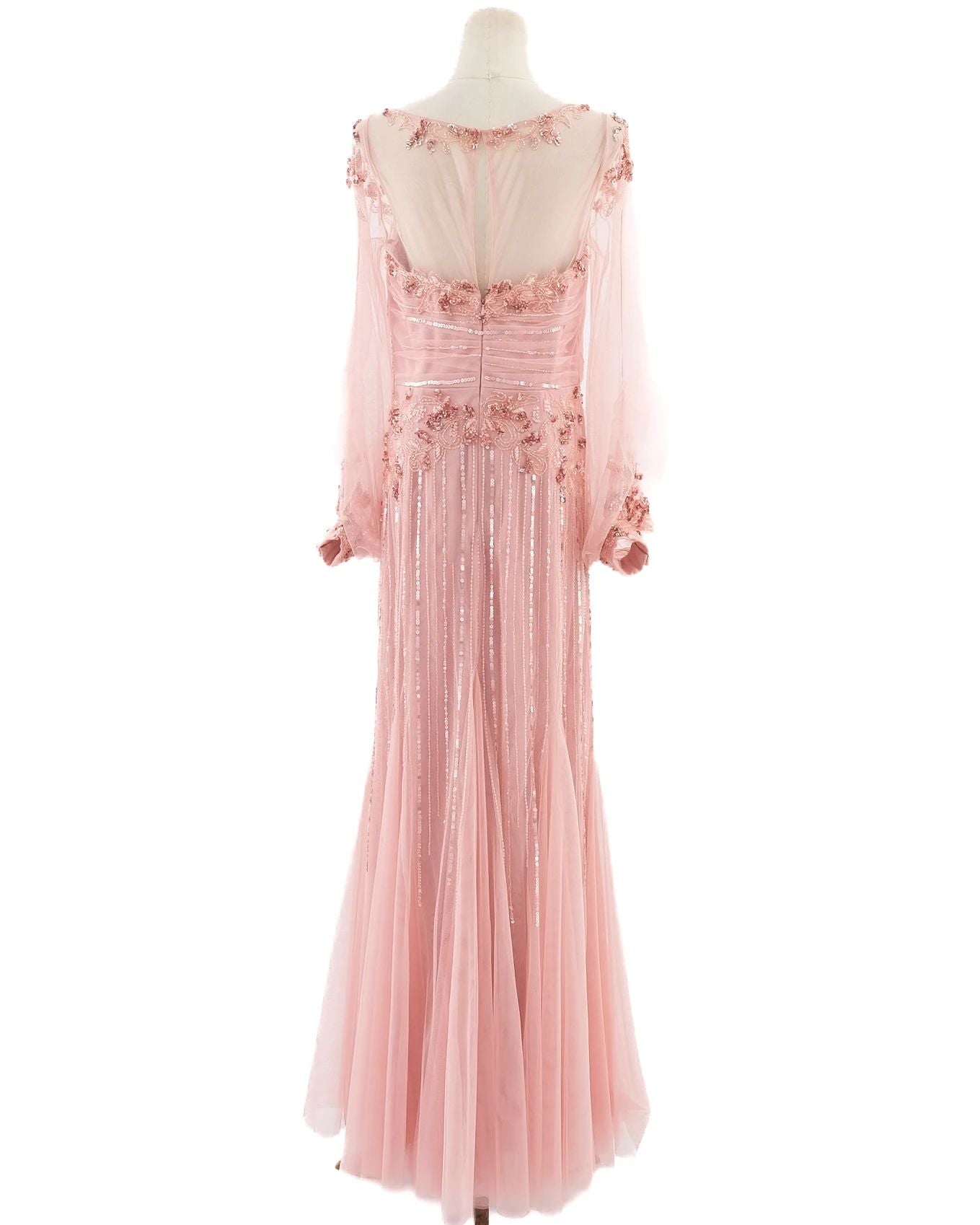 EXCELLENT Pronovias Pink Evening Gown XXL Floral Lace Embellishments