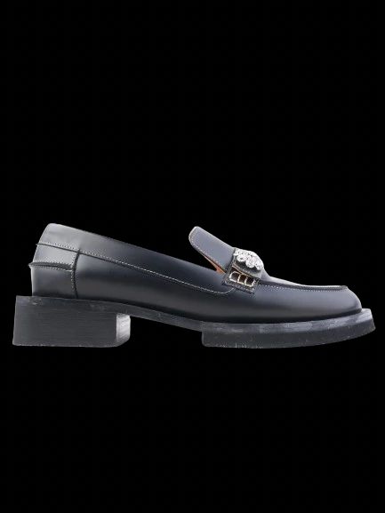 NEW Ganni Black Leather Loafers with Metal Detail Size N/A