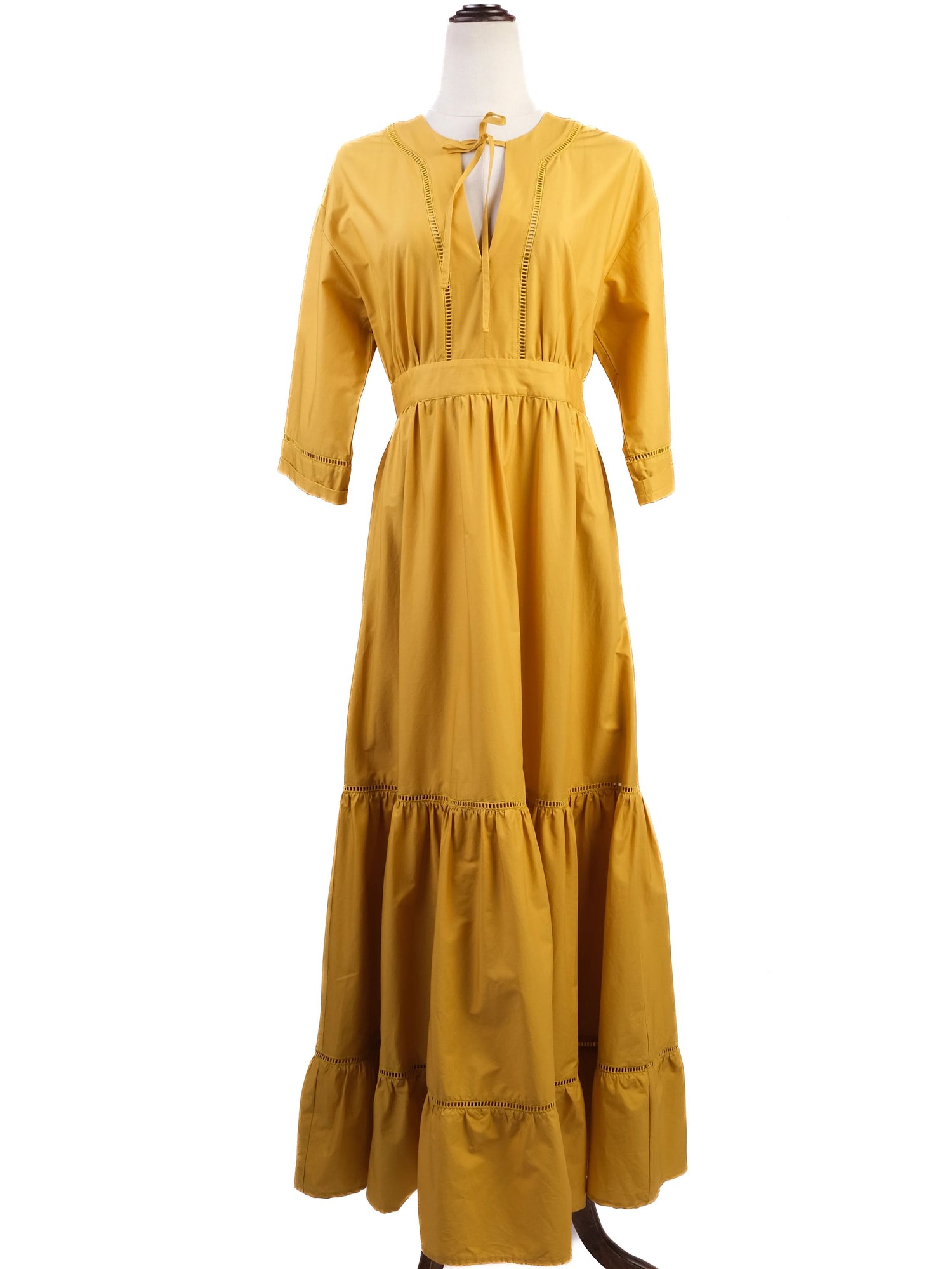 Excellent TWINSET Yellow Maxi Dress Women Size M Long Sleeve Tiered