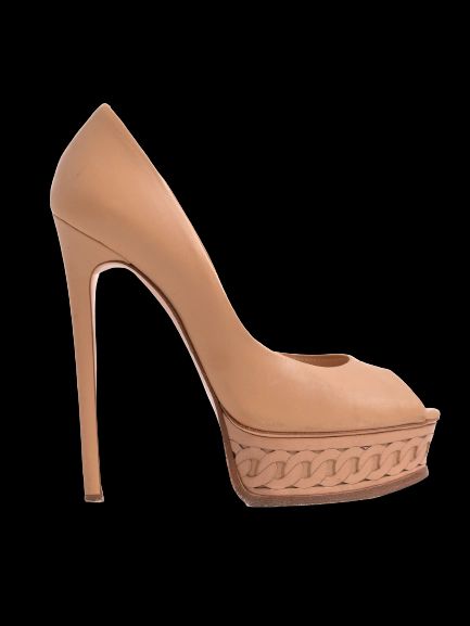 Good Condition Casadei White Leather Peep-Toe High-Heeled Shoes Size 38