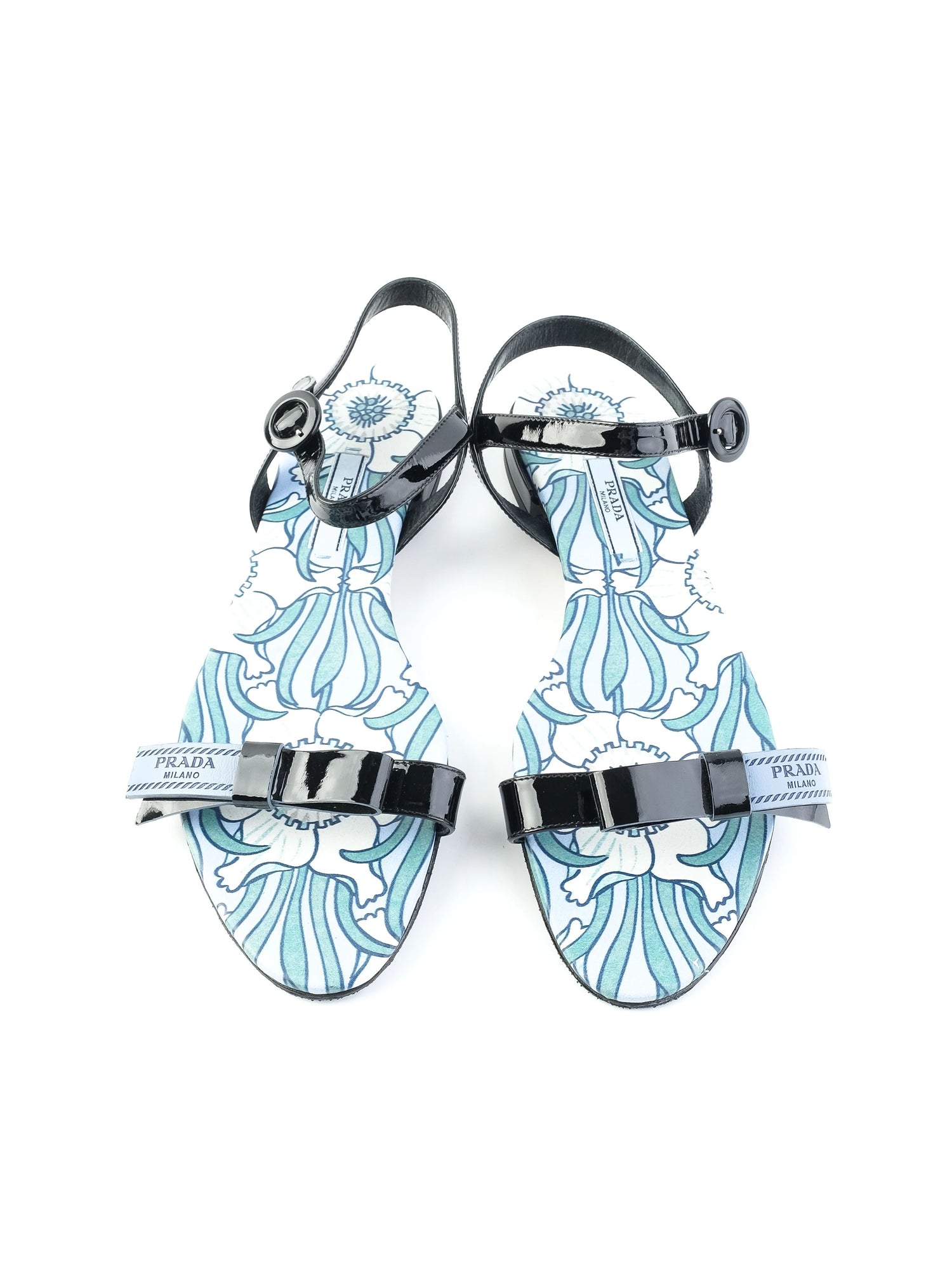 Perfect Prada Black Floral Patterned Sandals with Ankle Straps