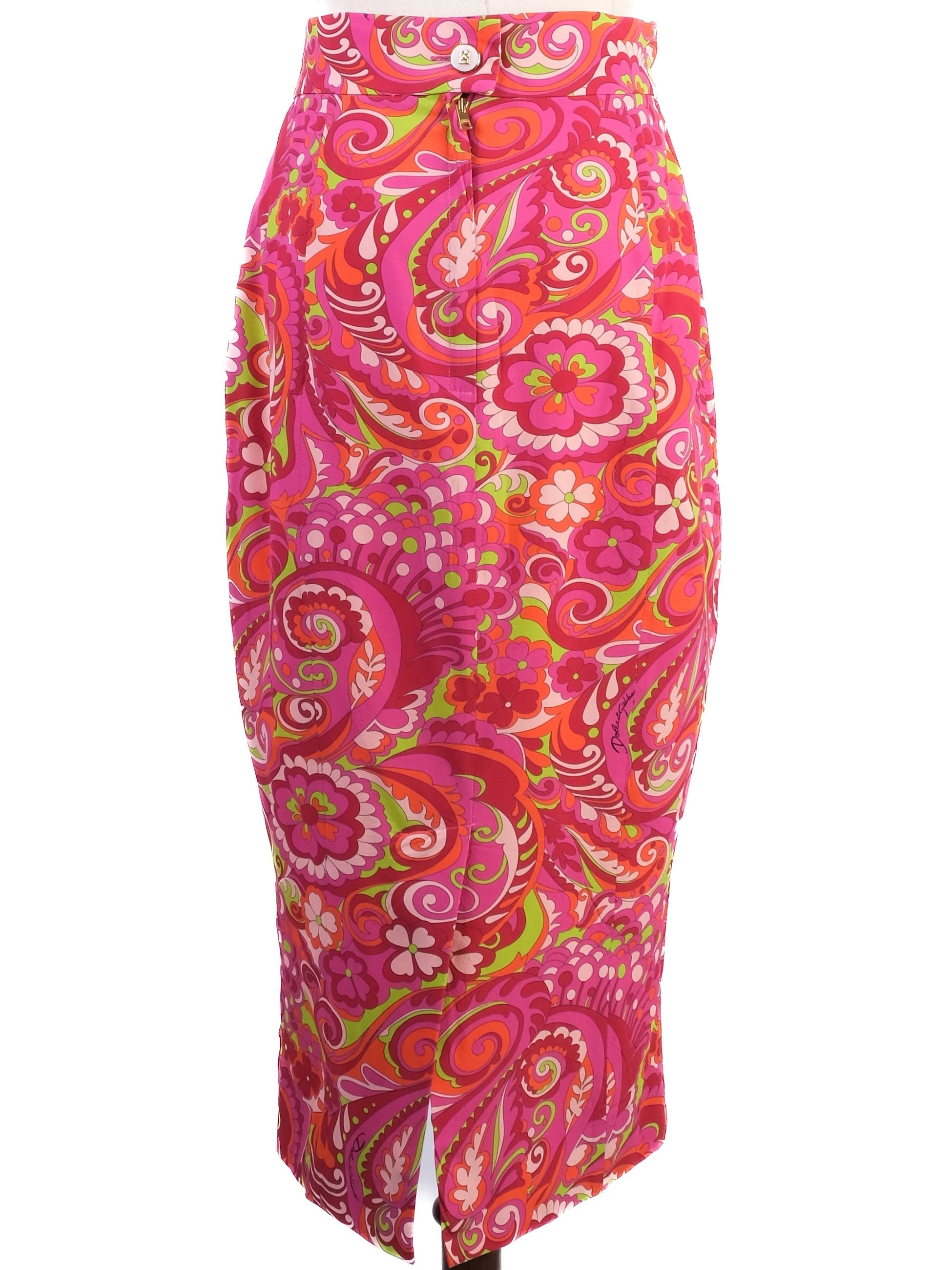 Excellent Dolce Gabbana Silk Skirt M Psychedelic Floral Pattern