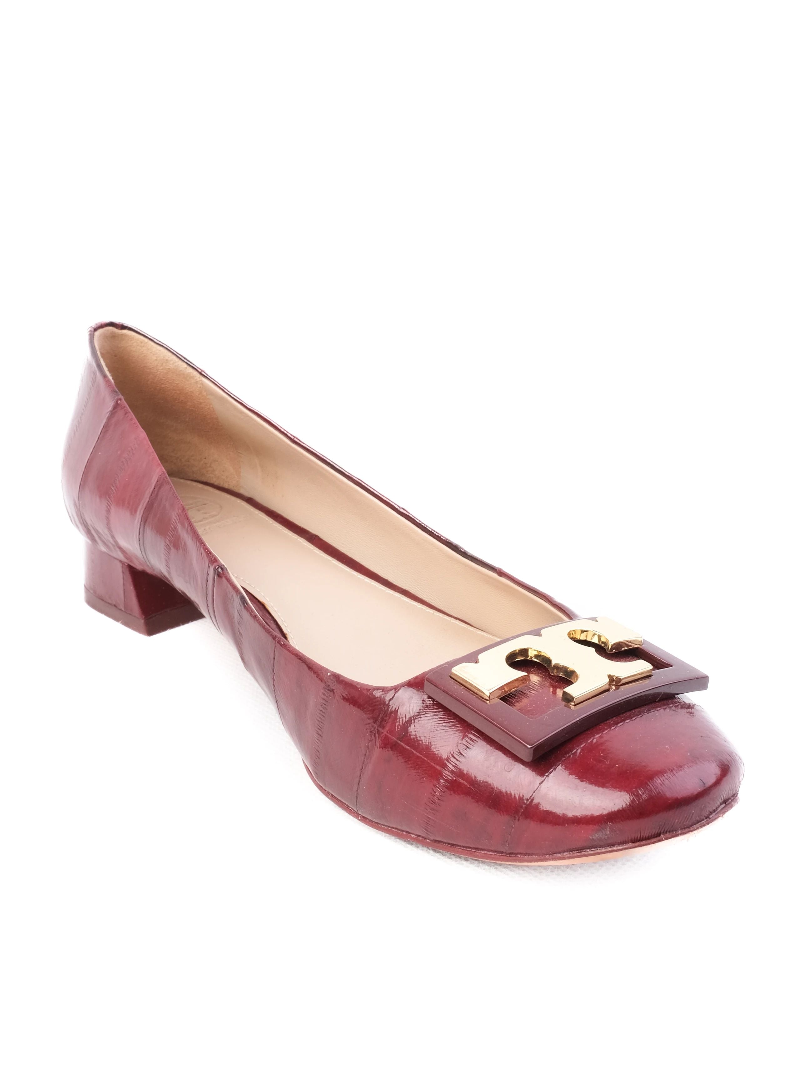 Excellent Tory Burch Red Leather Low Block Heel Shoes Size 37