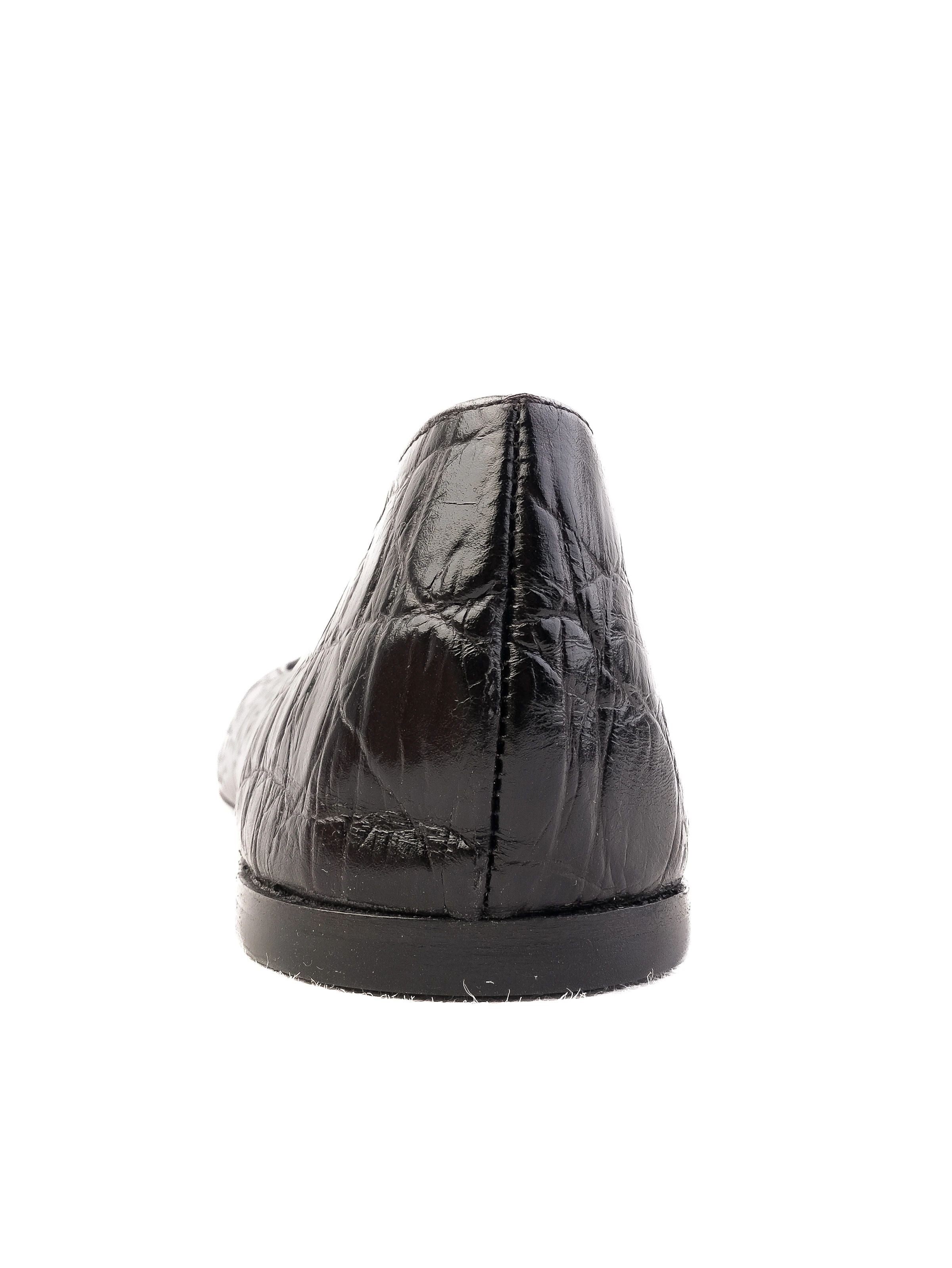 Perfect Vicini Black Leather Ballet Flats with Crocodile Texture