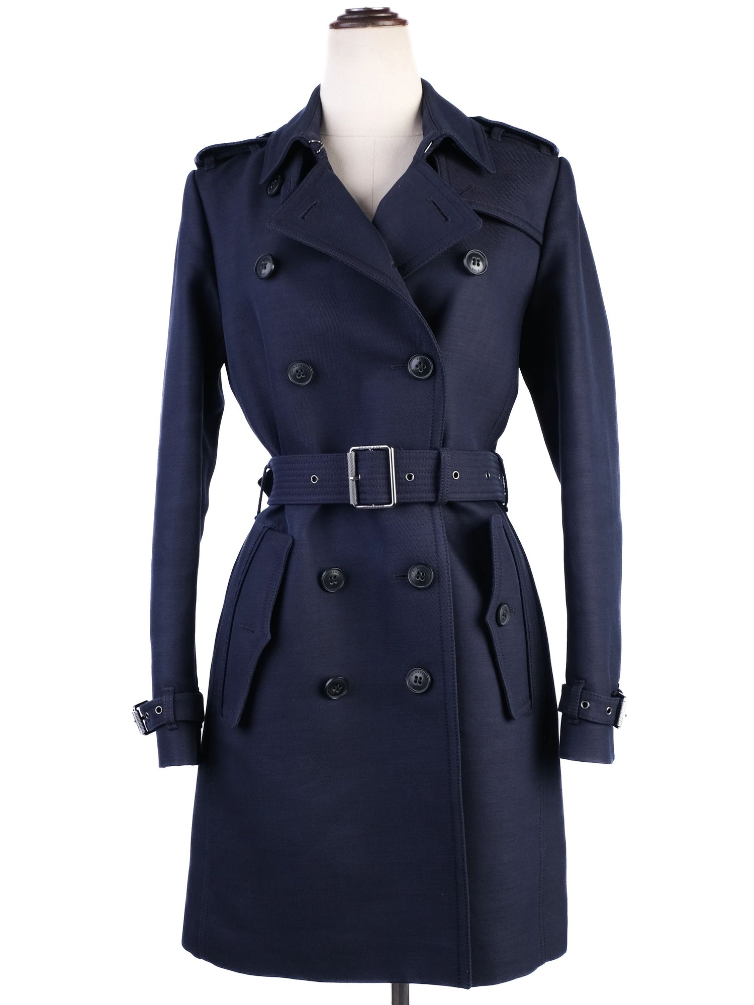 Burberry Blue Wool Trench Coat Women&