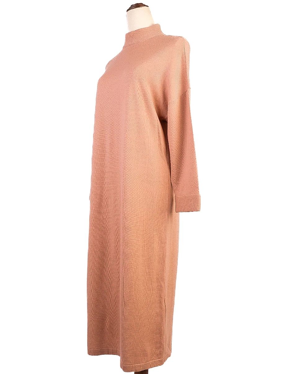 Excellent Pink Wool Dress M High Neckline Long Sleeves Women