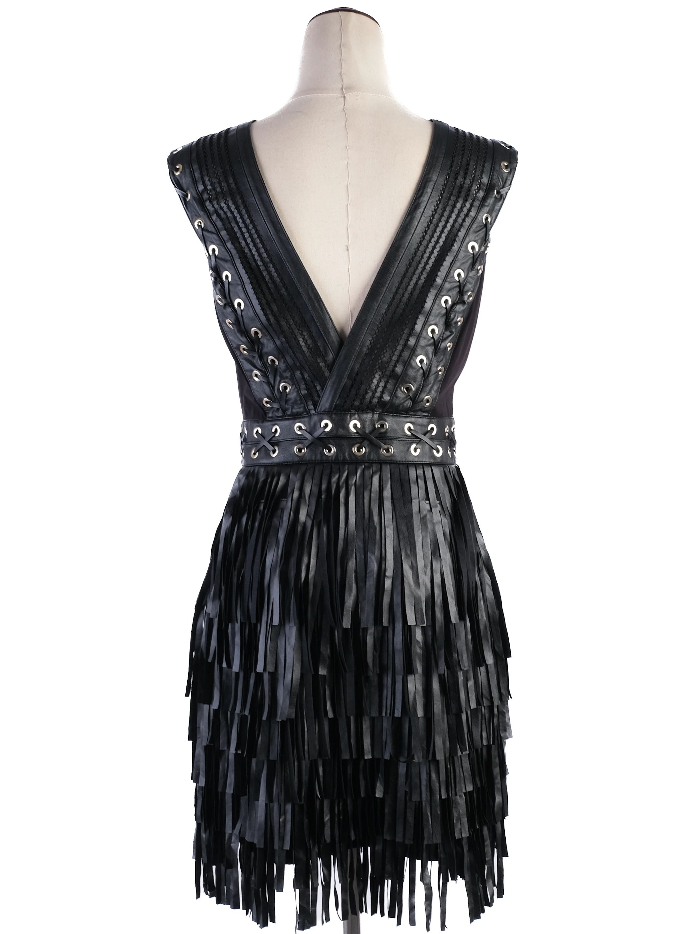 ELISABETTA FRANCHI Black Sleeveless Dress Size L with Lace-up Details