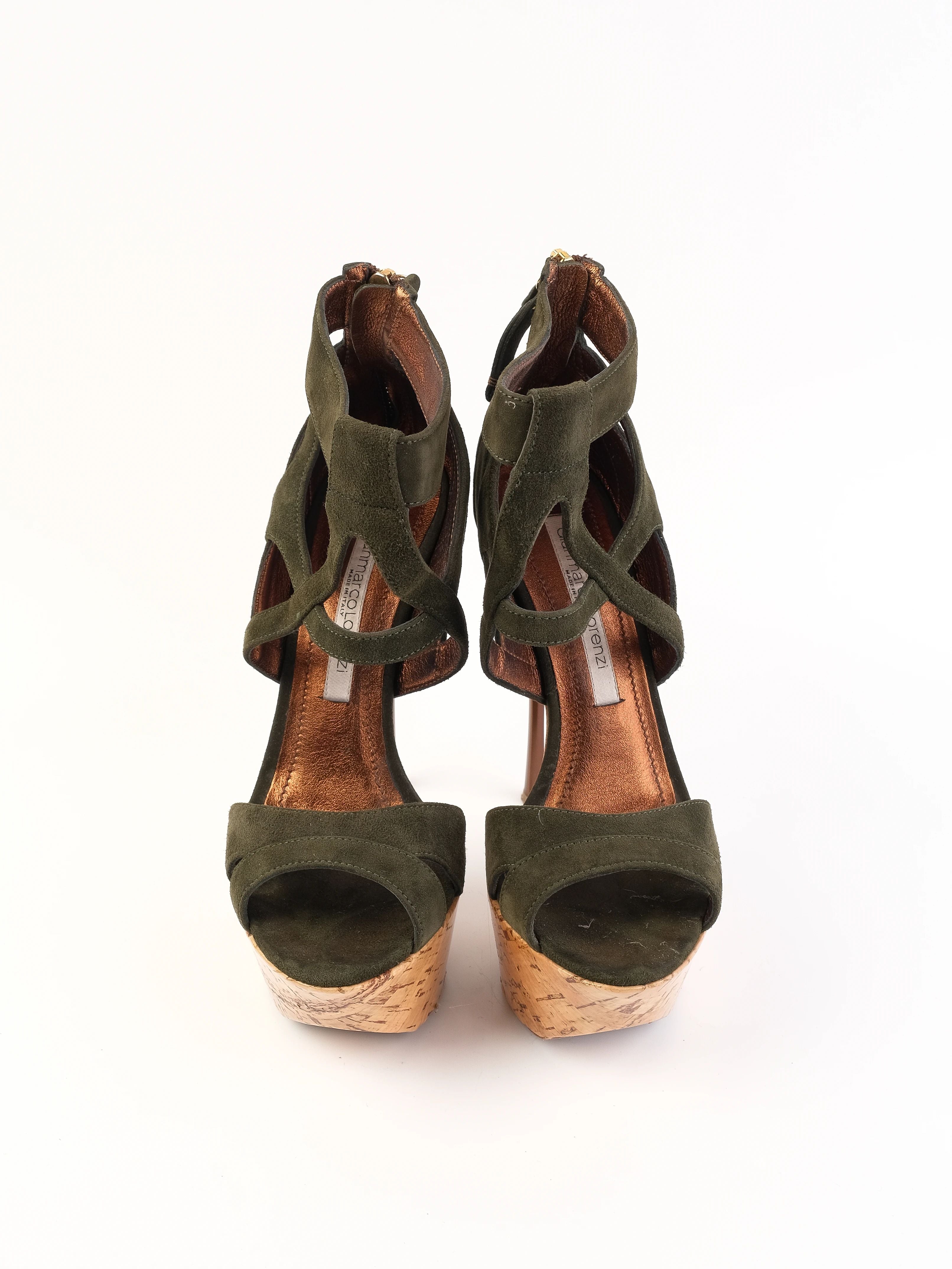 Excellent Gianmarco Lorenzi Gray Leather High-Heeled Platform Shoes Size 38