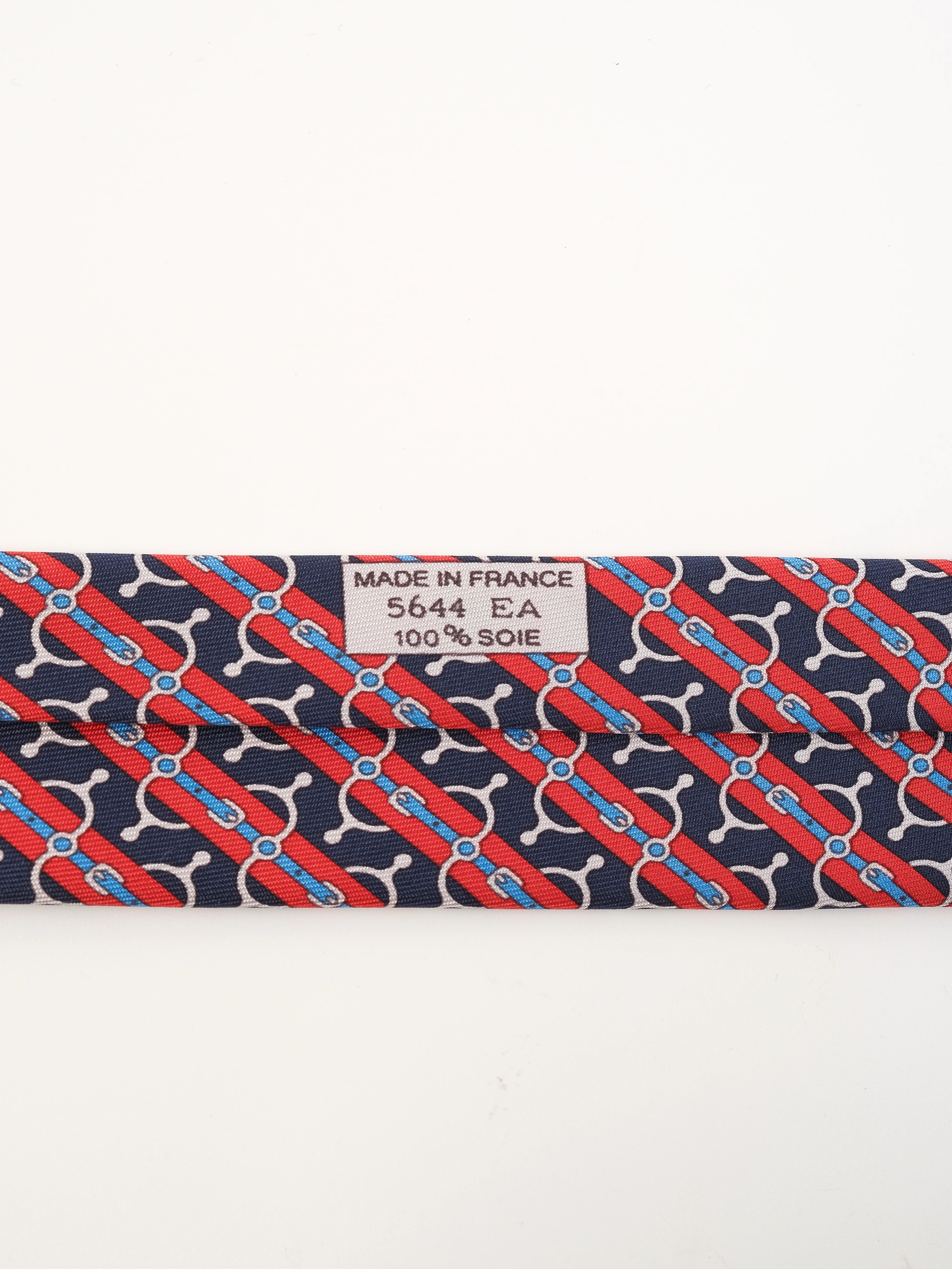 Perfect Hermes Silk Tie Combined Colors Red Blue White Patterns
