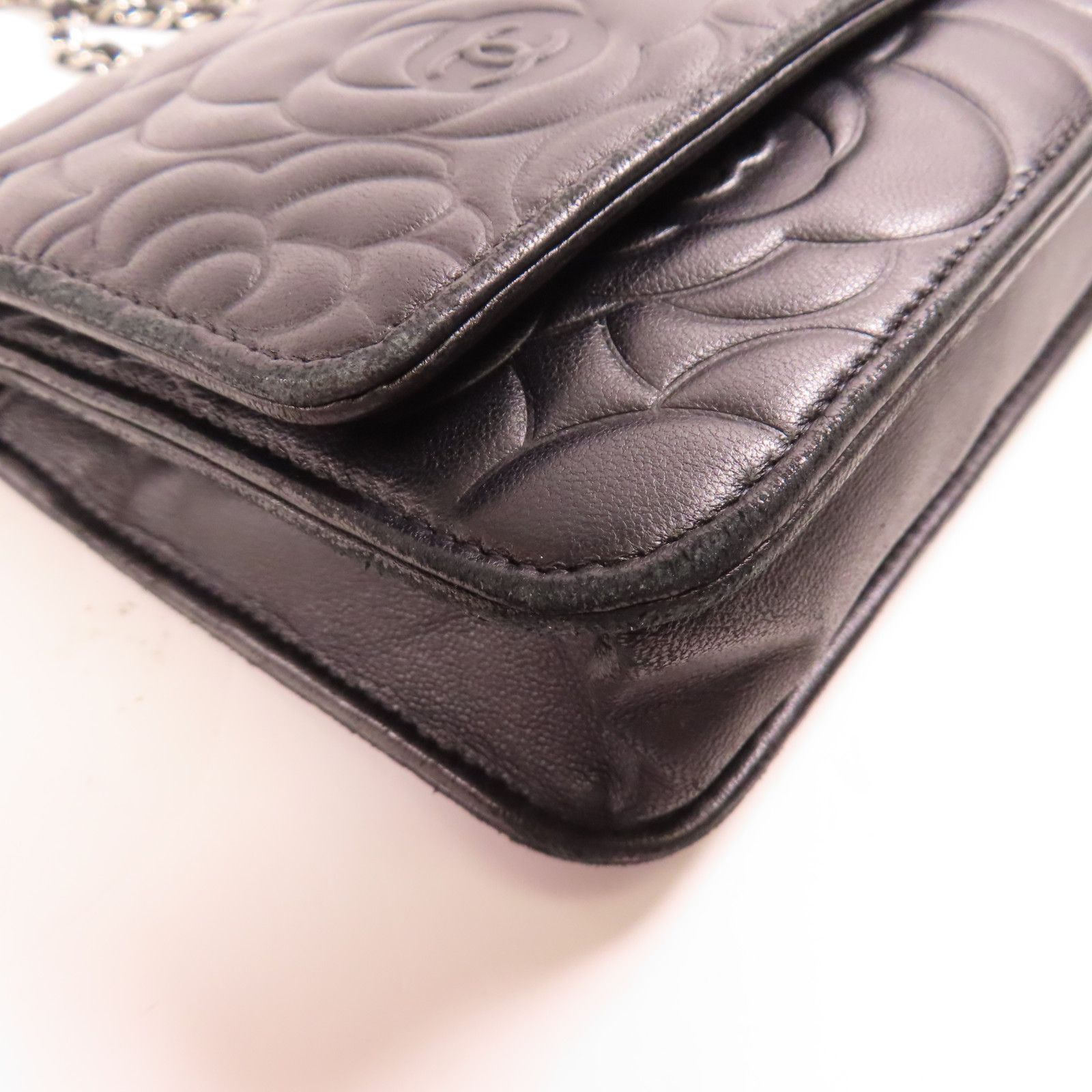 Chanel Lambskin Camellia Embossed Wallet on Chain WOC