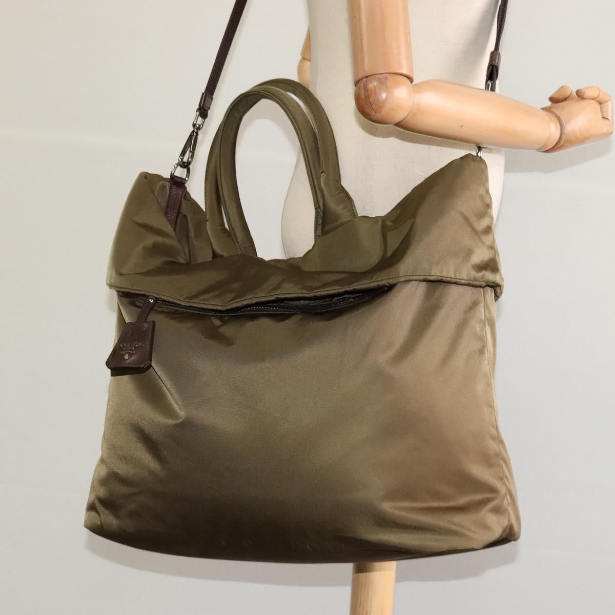 Prada Hand Bag Nylon 2way Khaki Auth