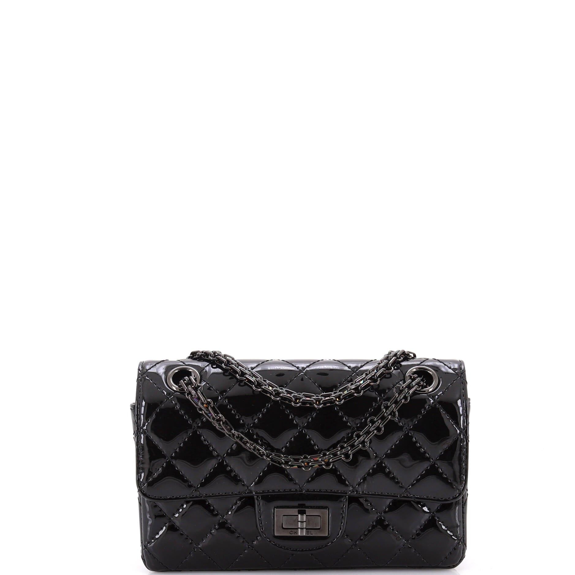 Chanel So Black Reissue 2.55 Flap Bag Quilted Patent Mini