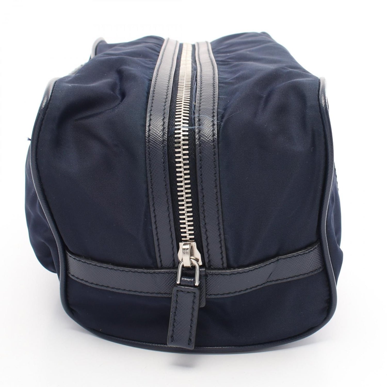 Prada Clutch Nylon Saffiano Leather Navy Beige