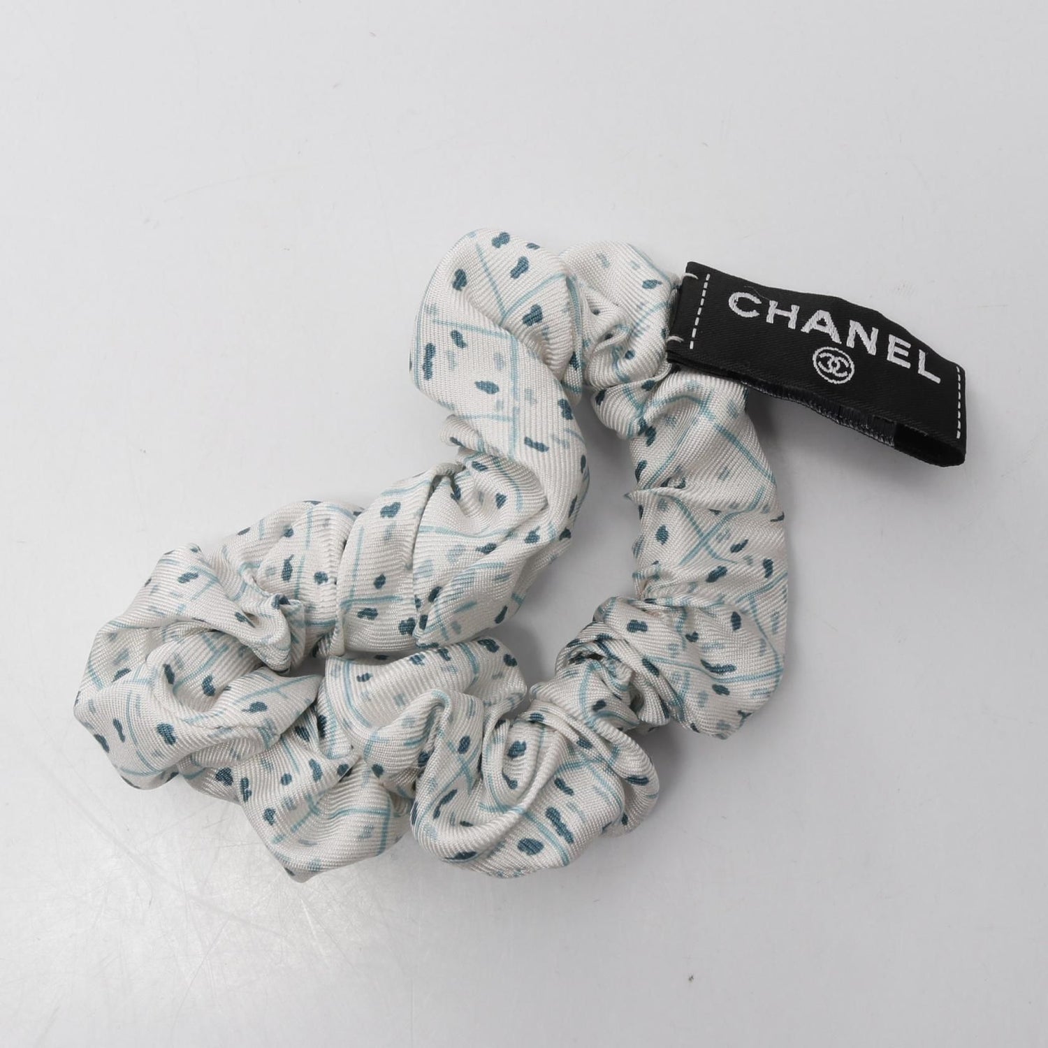 Chanel White Multicolor Coco Mark Scrunchie Scarf Silk