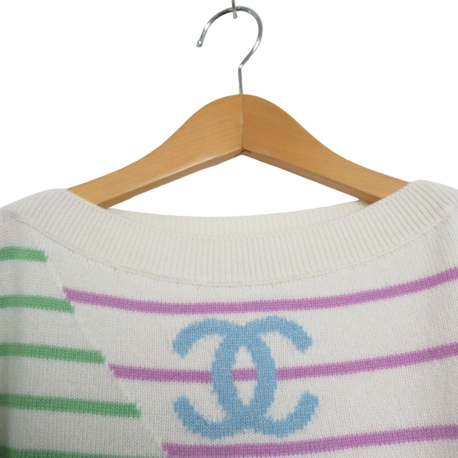 Chanel Striped Cashmere Sweater Knitwear White Multicolor 34