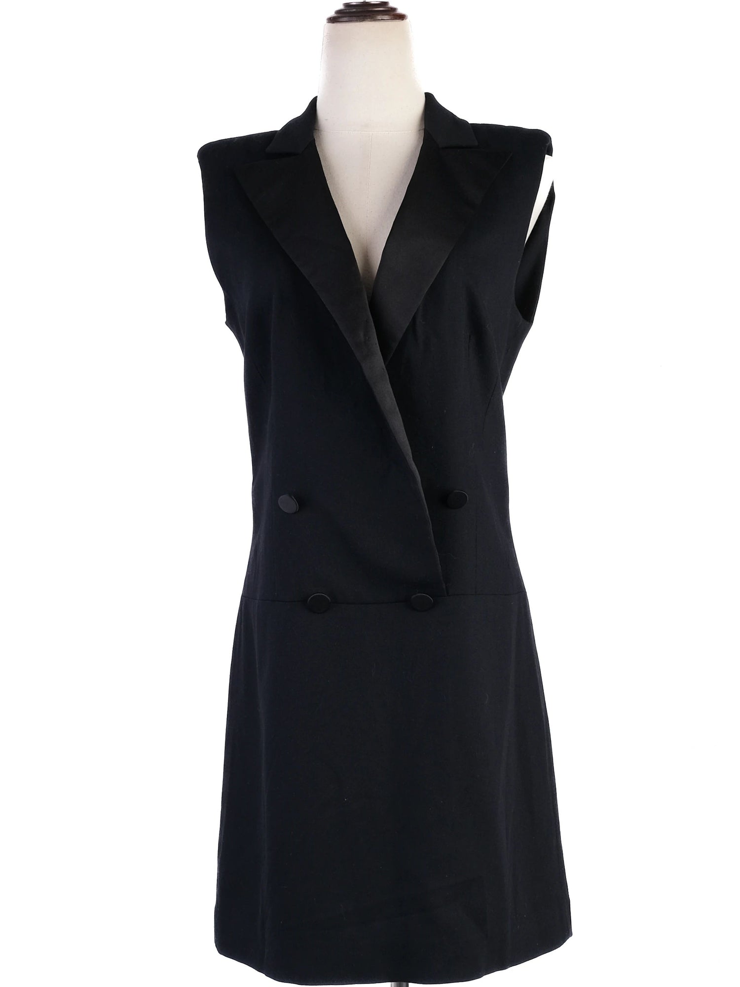 Excellent Alexander McQueen Black Wool Dress Size M Double-Breasted