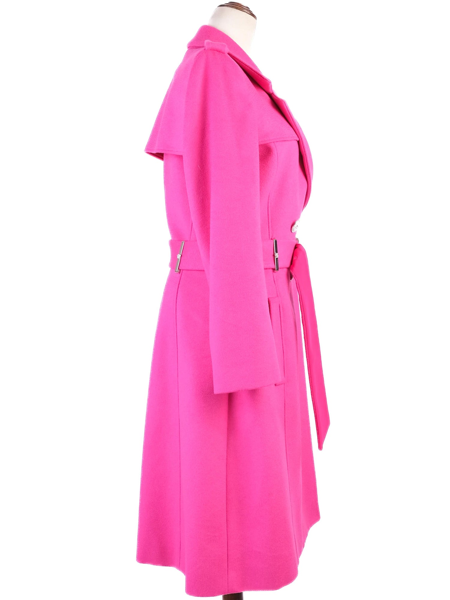 EXCELLENT Versace Pink Wool Trench Coat Size XL with Belt