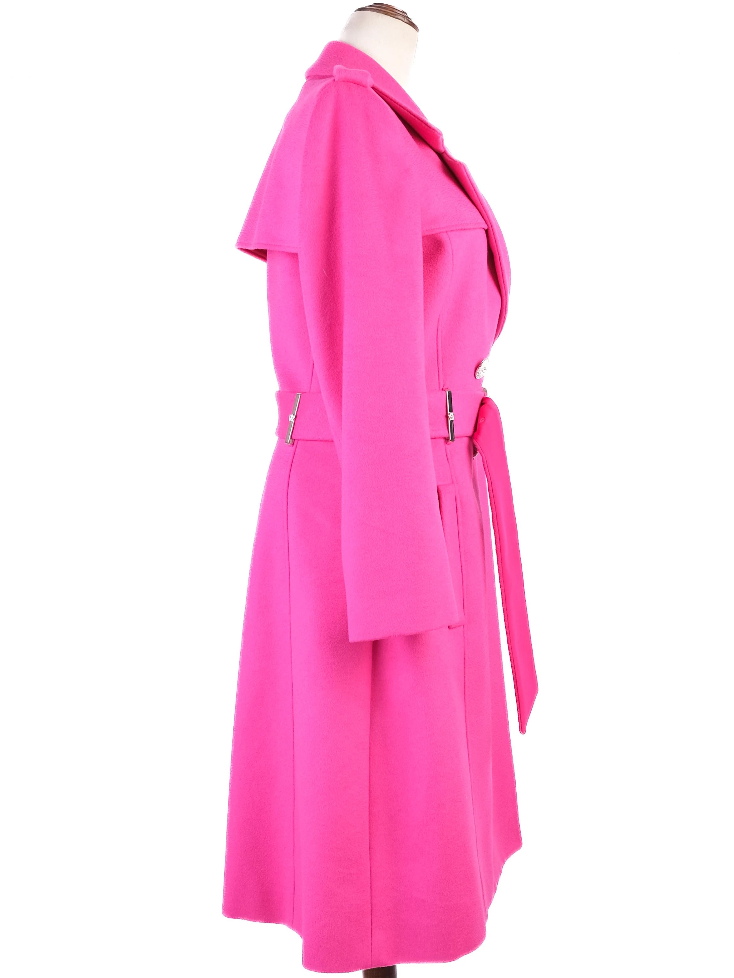 EXCELLENT Versace Pink Wool Trench Coat Size XL with Belt