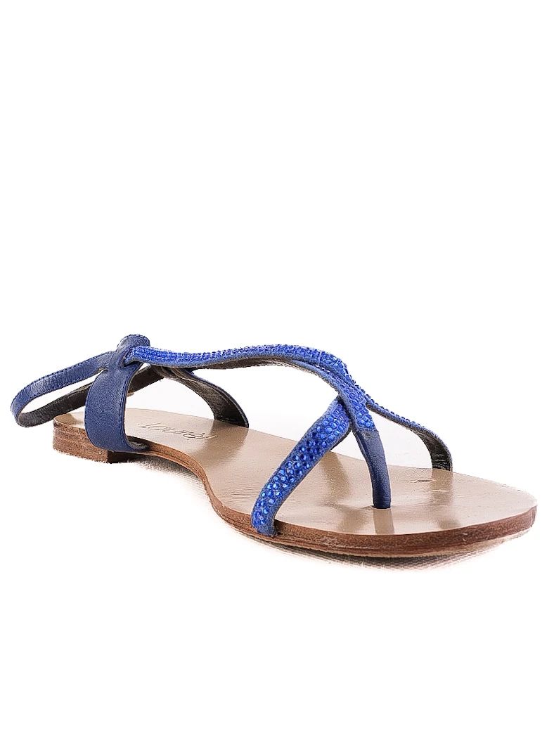 Excellent Laurel Blue Fabric Flat Sandals with Ankle Buckle, Size 38