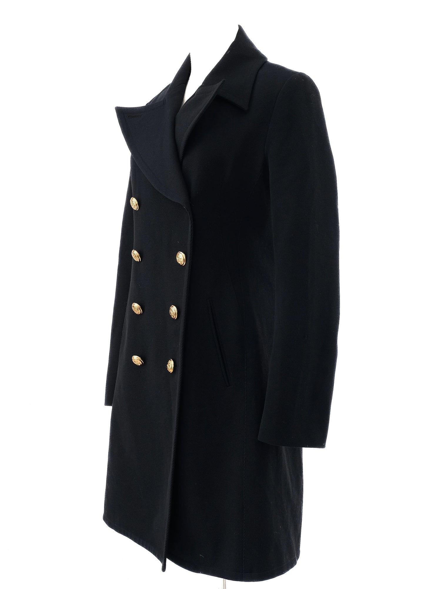 Excellent Alexander McQueen Black Wool Double-Breasted Coat Size M