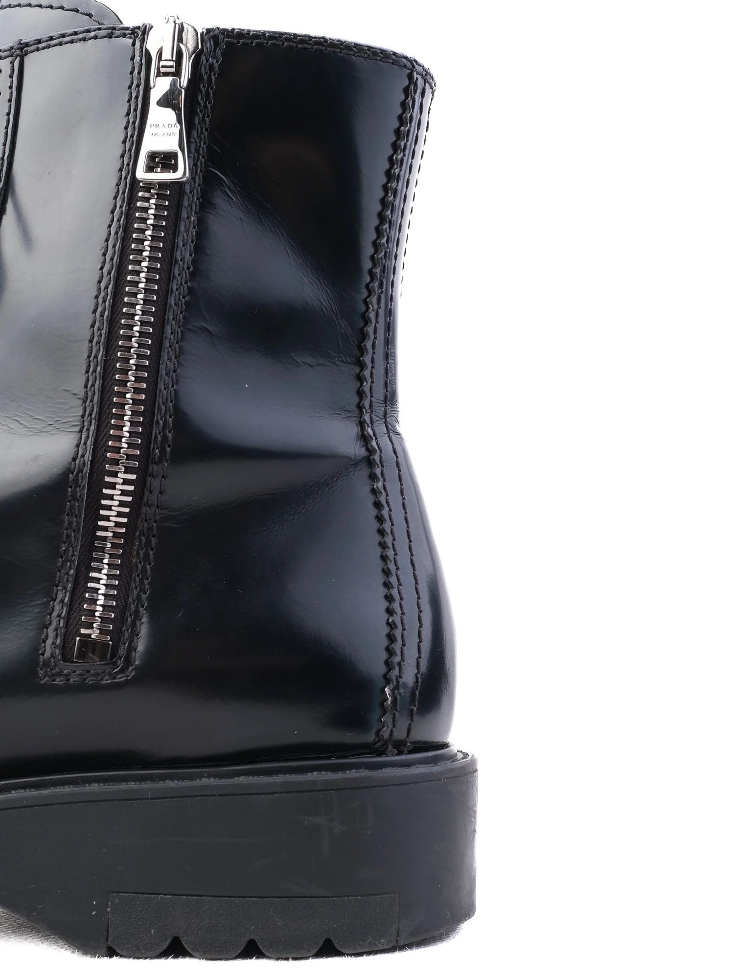 Prada Black Leather Ankle Boots with Laces & Side Zipper, Size 38