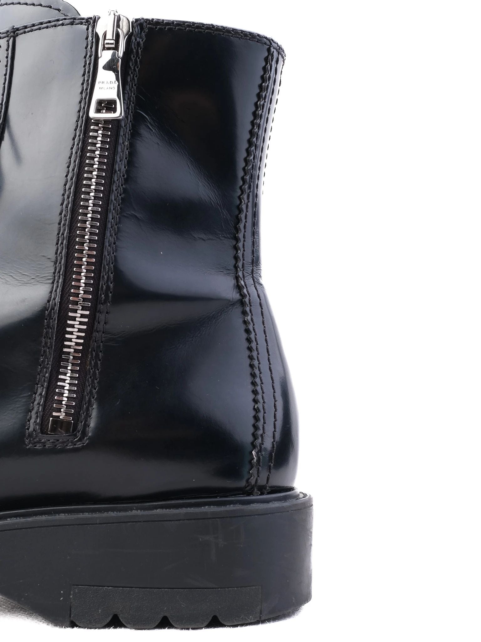 Prada Black Leather Ankle Boots with Laces & Side Zipper, Size 38