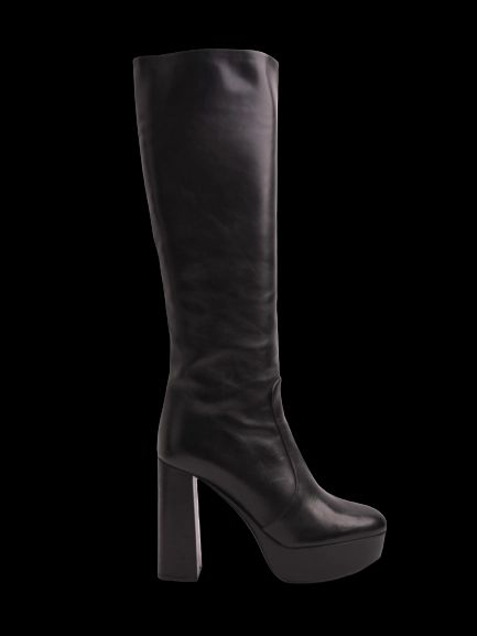 EXCELLENT Prada Black Leather Knee-High Platform Boots Size 37