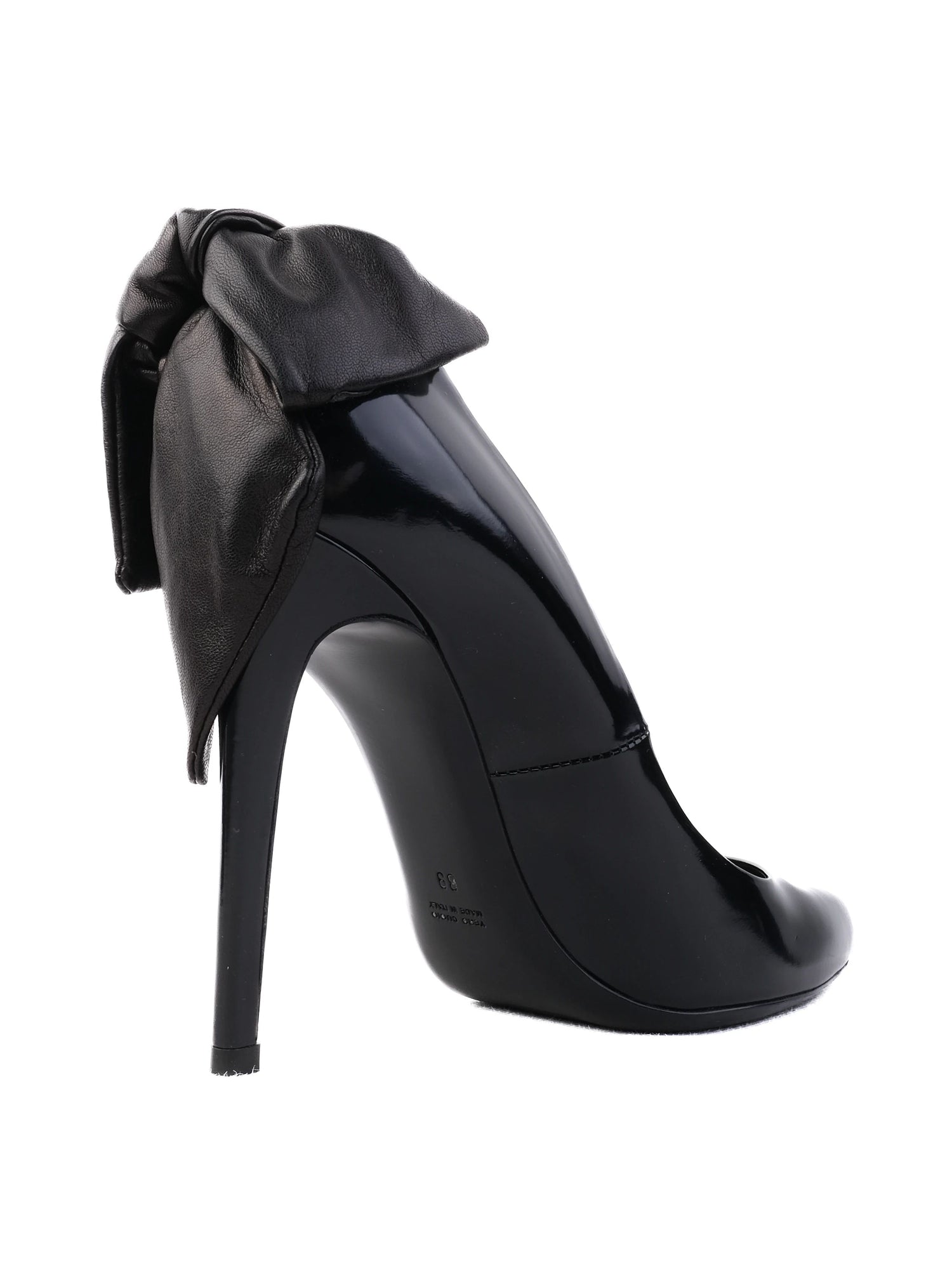 Perfect Ballin Black Leather High-Heeled Shoes Size 39 with Bow