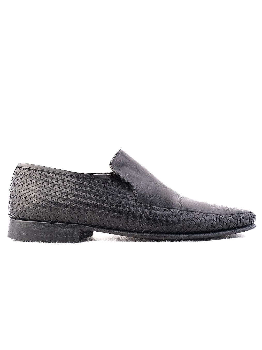 Excellent Bally Black Woven Leather Loafers Size 39 for Men