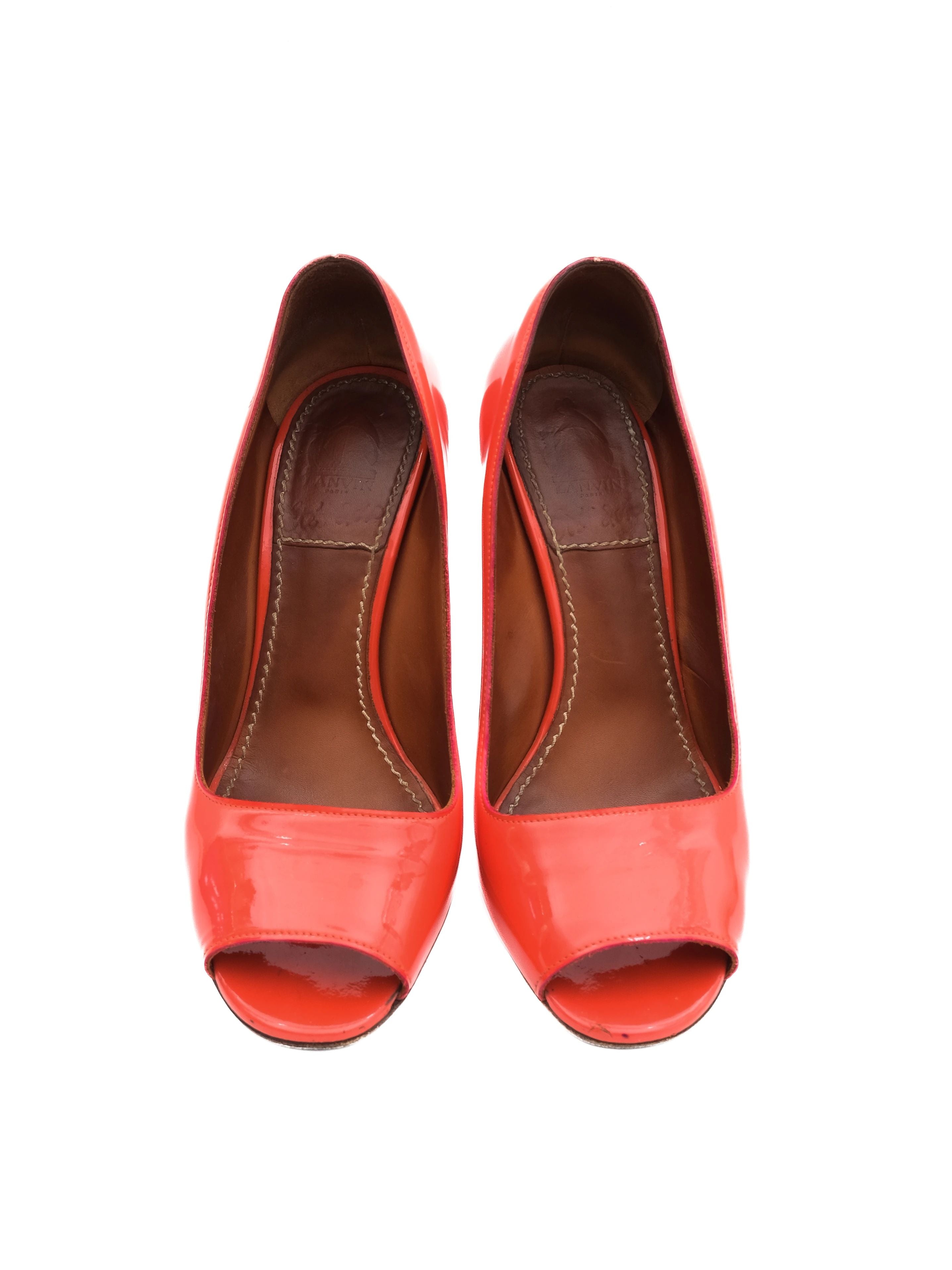 Excellent Lanvin Red Leather High-Heeled Open-Toe Shoes Size 37.5