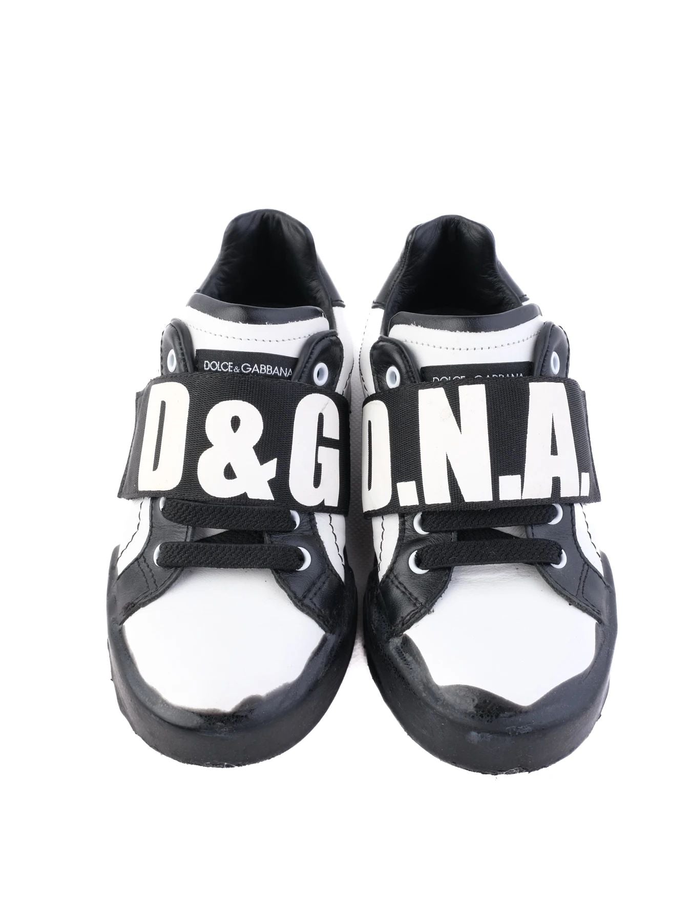 Excellent Dolce & Gabbana Black & White Leather Sneakers Size 29 for Kids