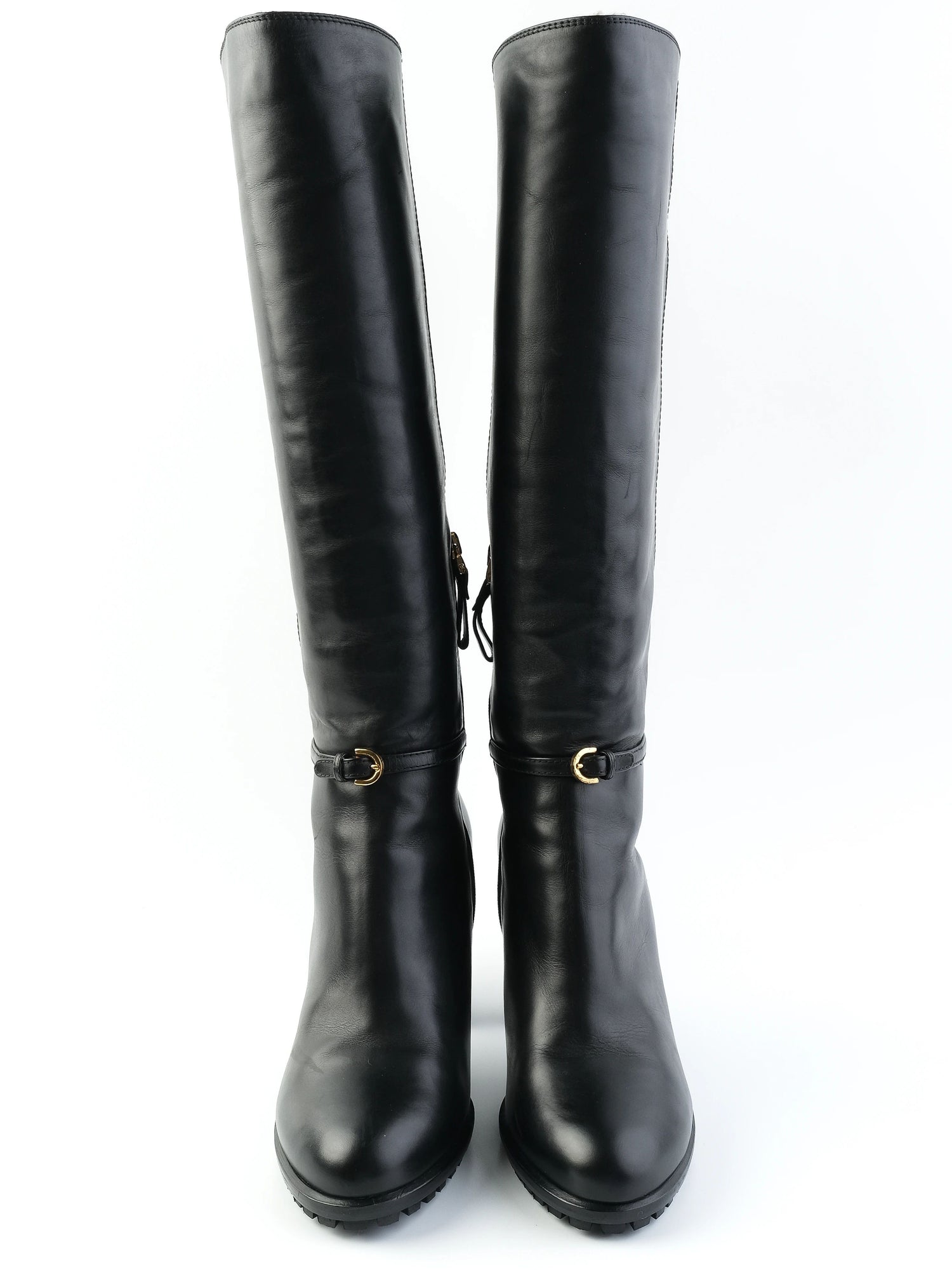 NEW Sergio Rossi Black Leather Knee-High Boots Size 38