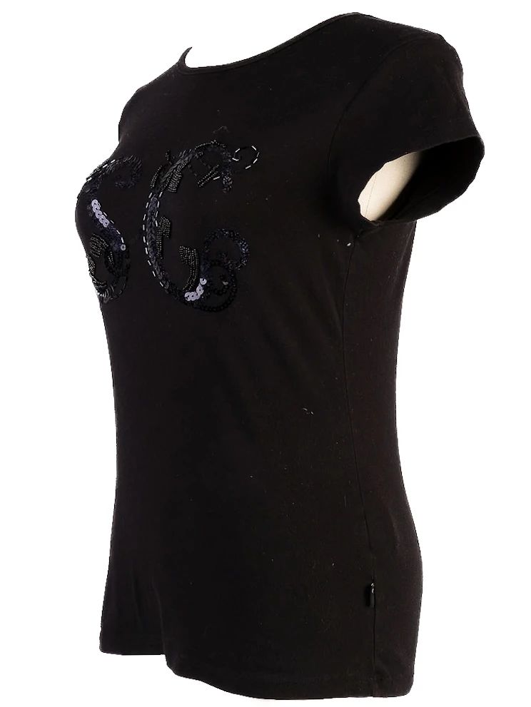 Just Cavalli Black T-Shirt XS with Sequin SG Embellishments