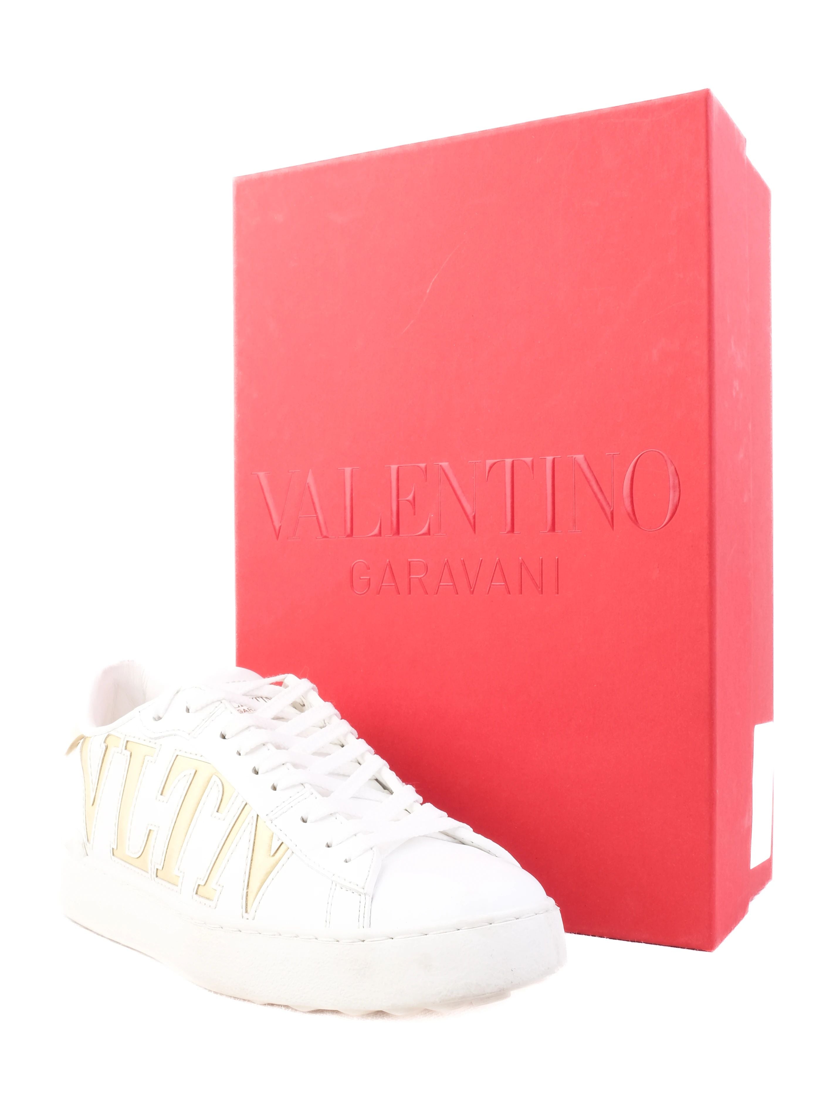 Excellent Valentino White Leather Sneakers Size 36 with Gold Accents