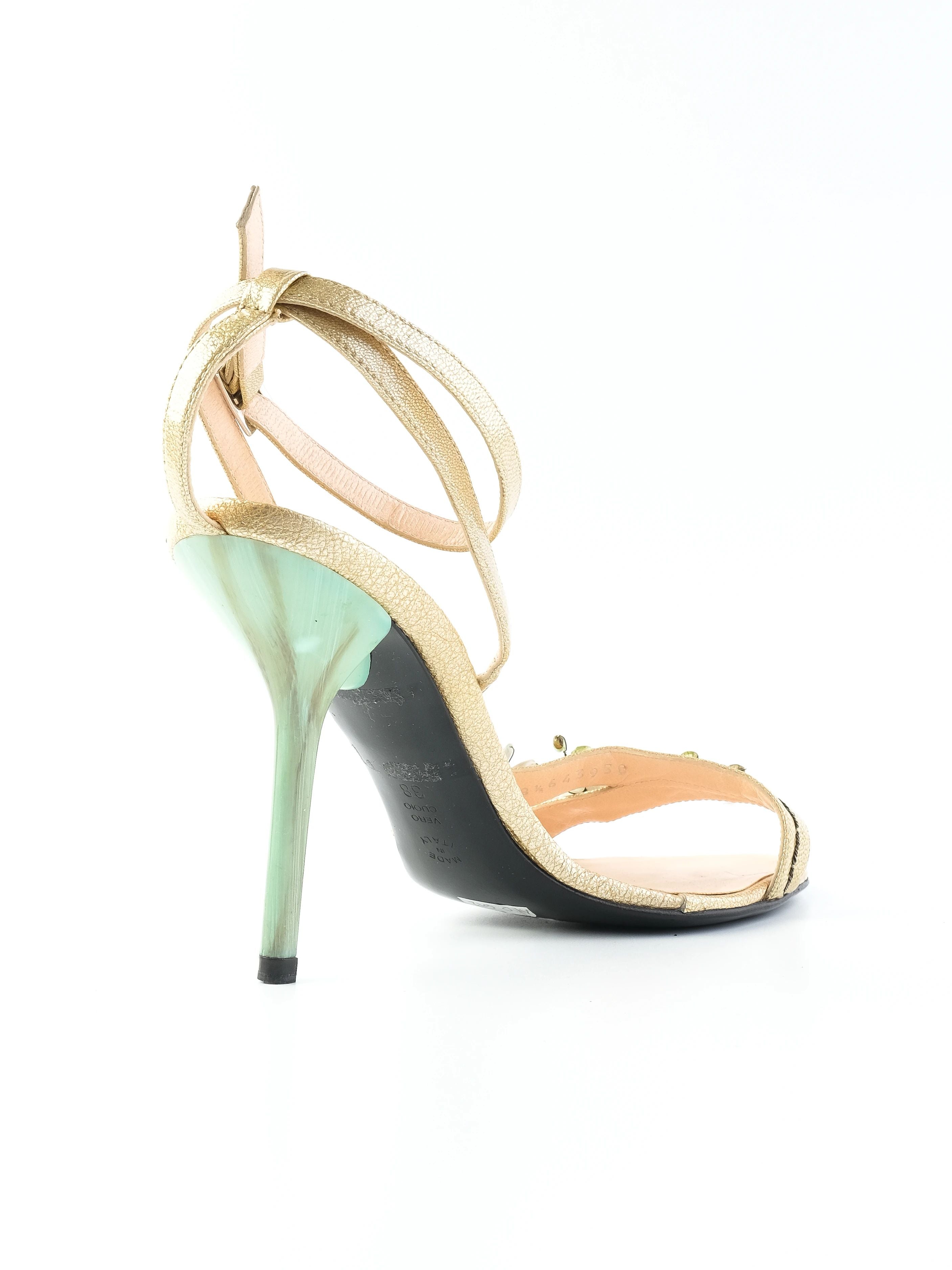 Perfect Pollini Yellow Leather High-Heeled Sandals Size 38