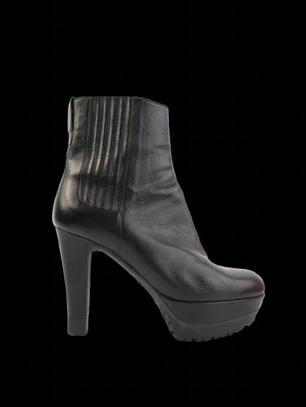 Excellent Sergio Rossi Black Leather High-Heeled Ankle Boots Size 38.5