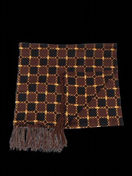 PERFECT Zilli Silk Scarf Brown Black Chain Design Made in France