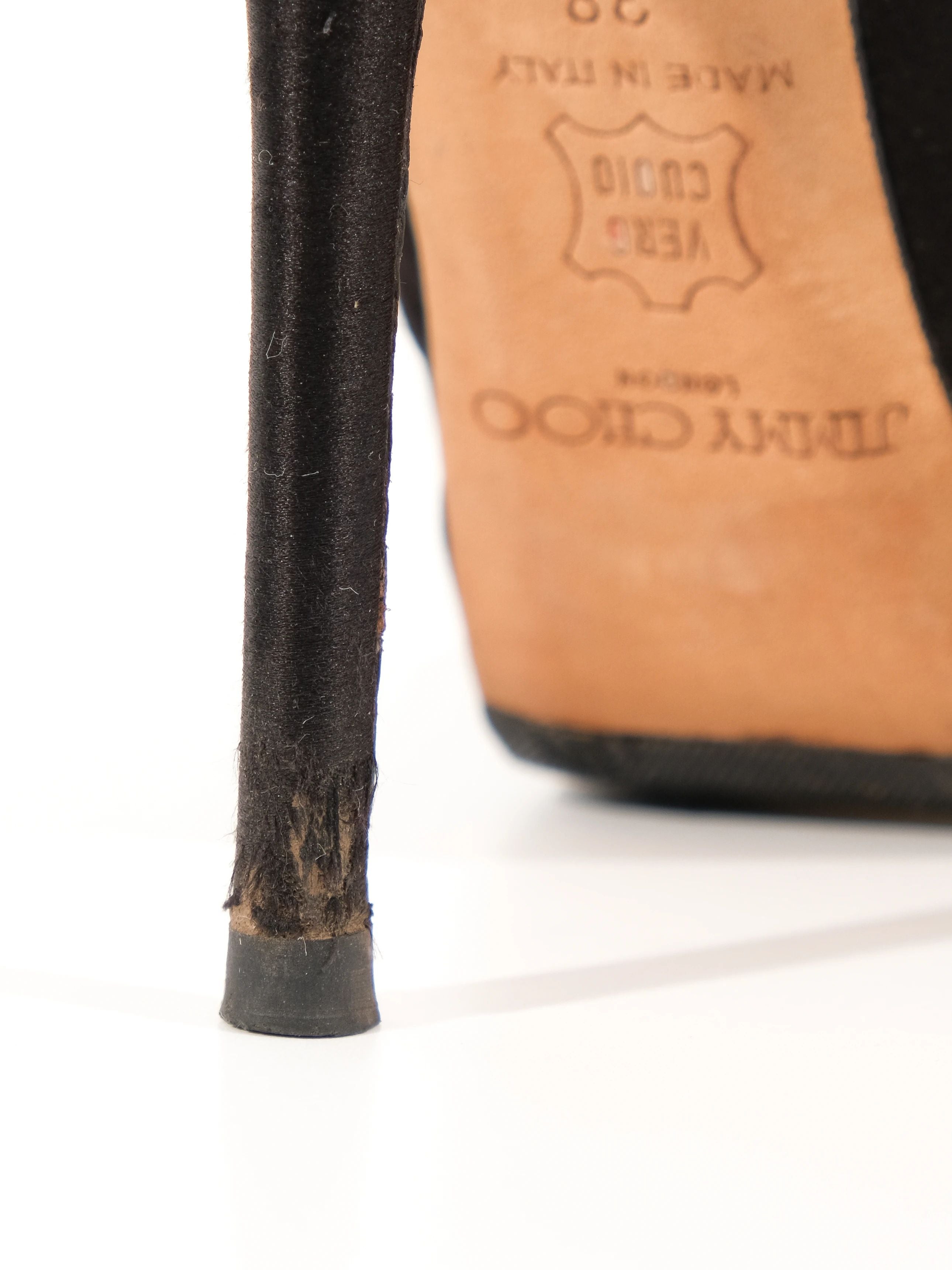 Jimmy Choo Black Genuine Suede Peep-Toe Stiletto Size 38