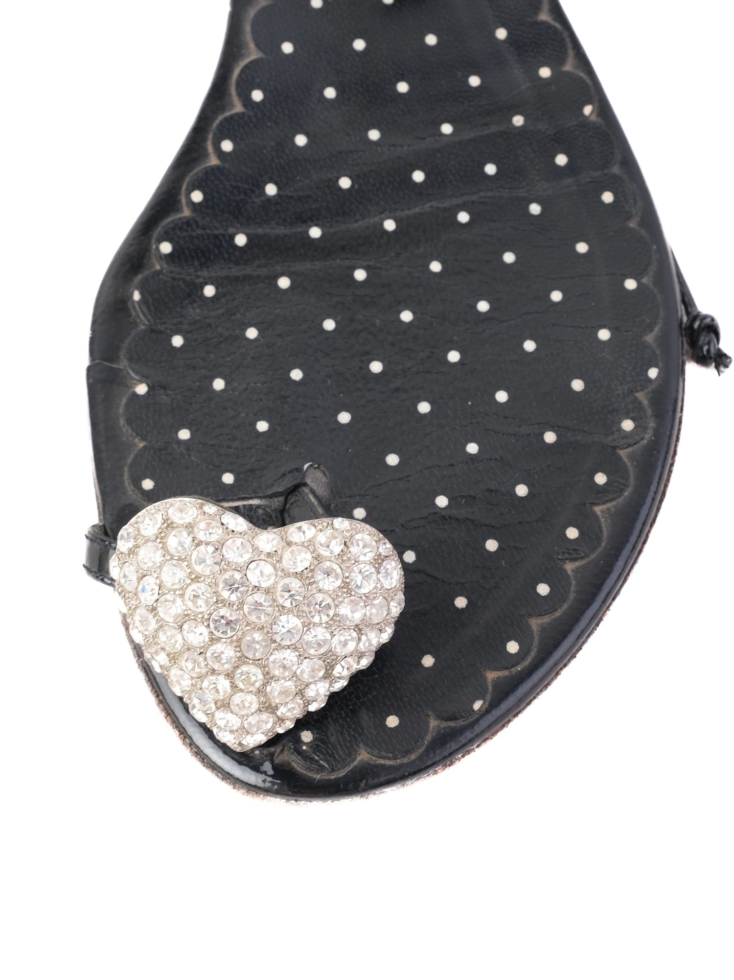 Excellent Moschino Black Leather Sandals Size 37 with Heart Embellishment