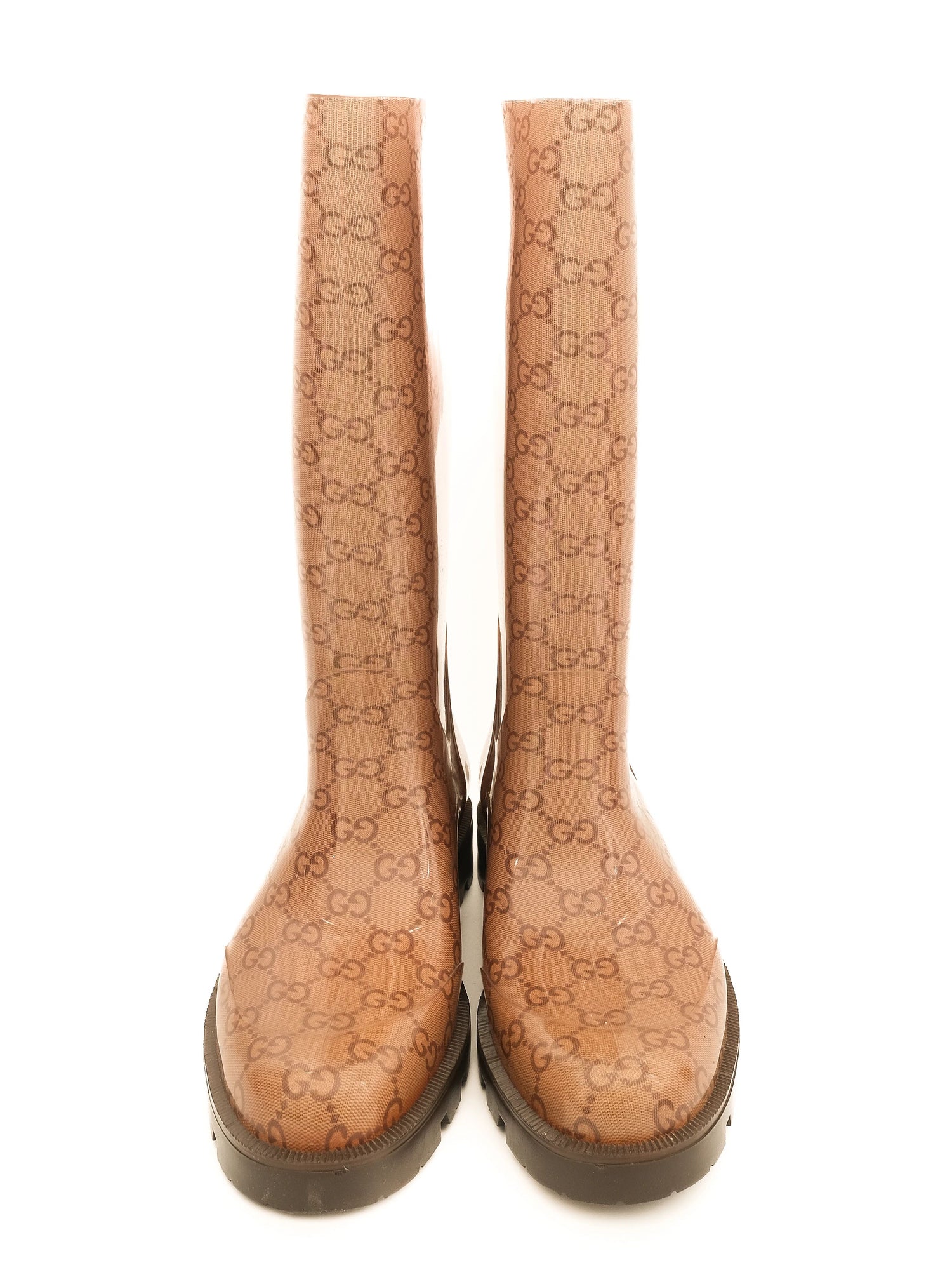 Gucci Orange Knee-High Rubber Boots Size 38 Perfect Condition