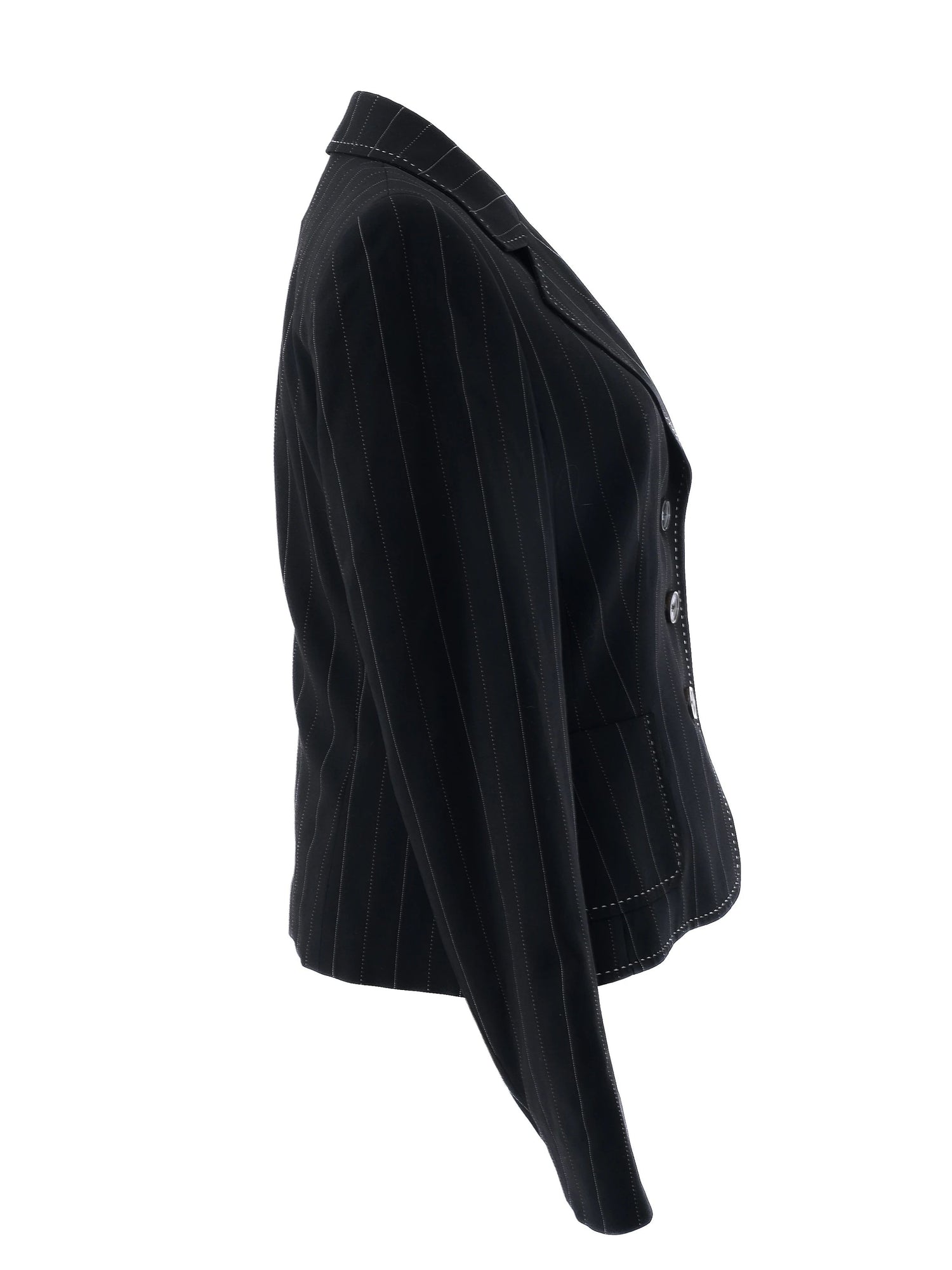 Excellent Escada Black Wool Pinstripe Blazer Size S
