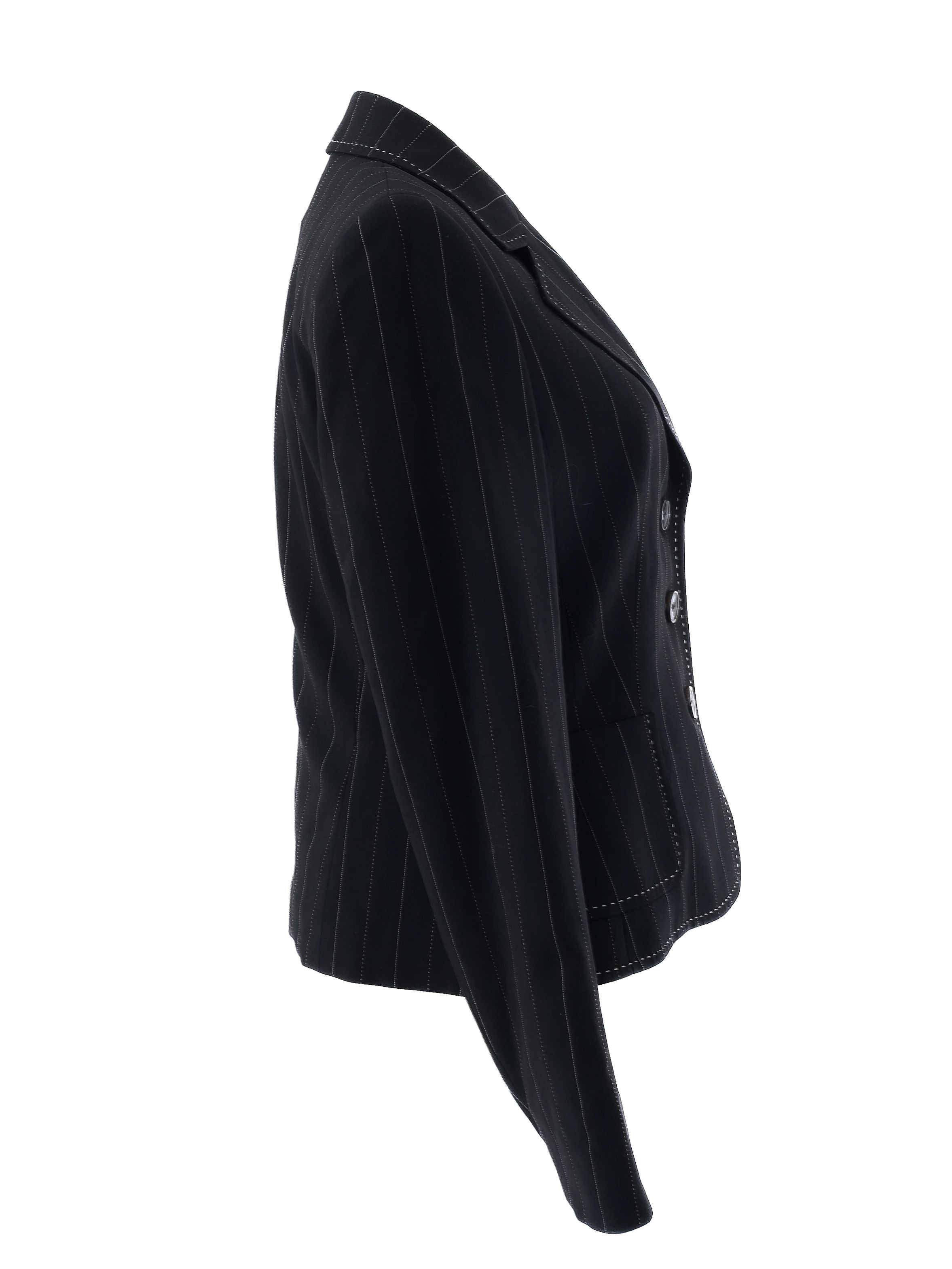 Excellent Escada Black Wool Pinstripe Blazer Size S