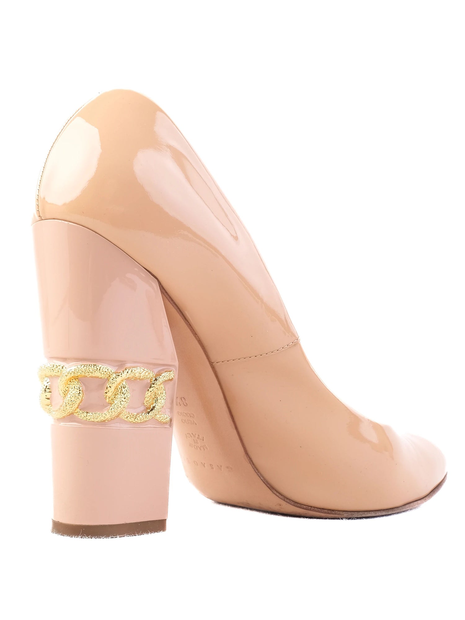 Excellent Casadei White Leather High Heels Size 38.5 with Gold Detail