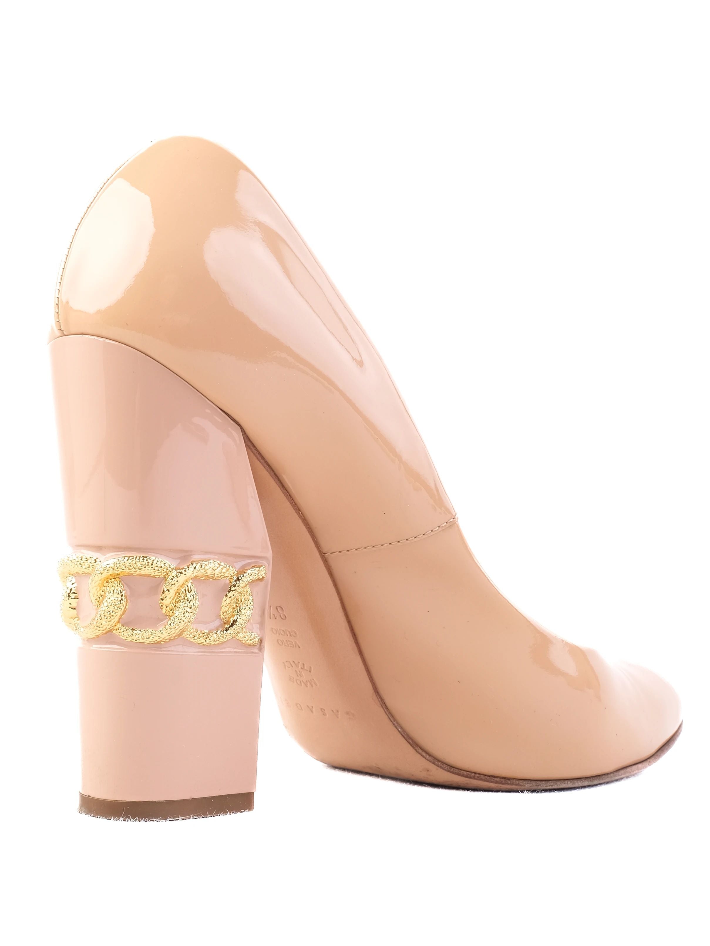 Excellent Casadei White Leather High Heels Size 38.5 with Gold Detail
