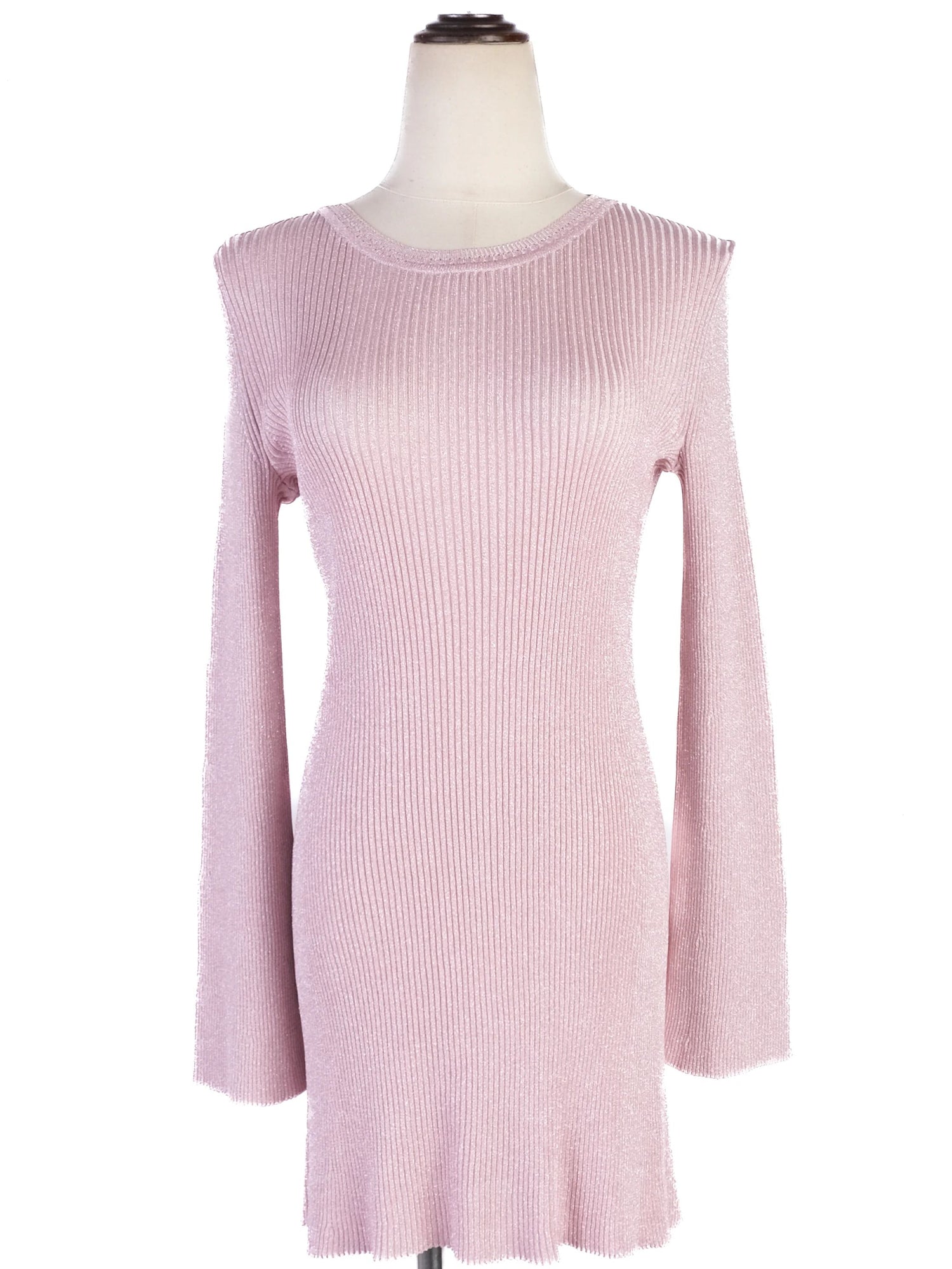 Nina Ricci Pink Ribbed Long-Sleeve Sweater Dress Size S Excellent