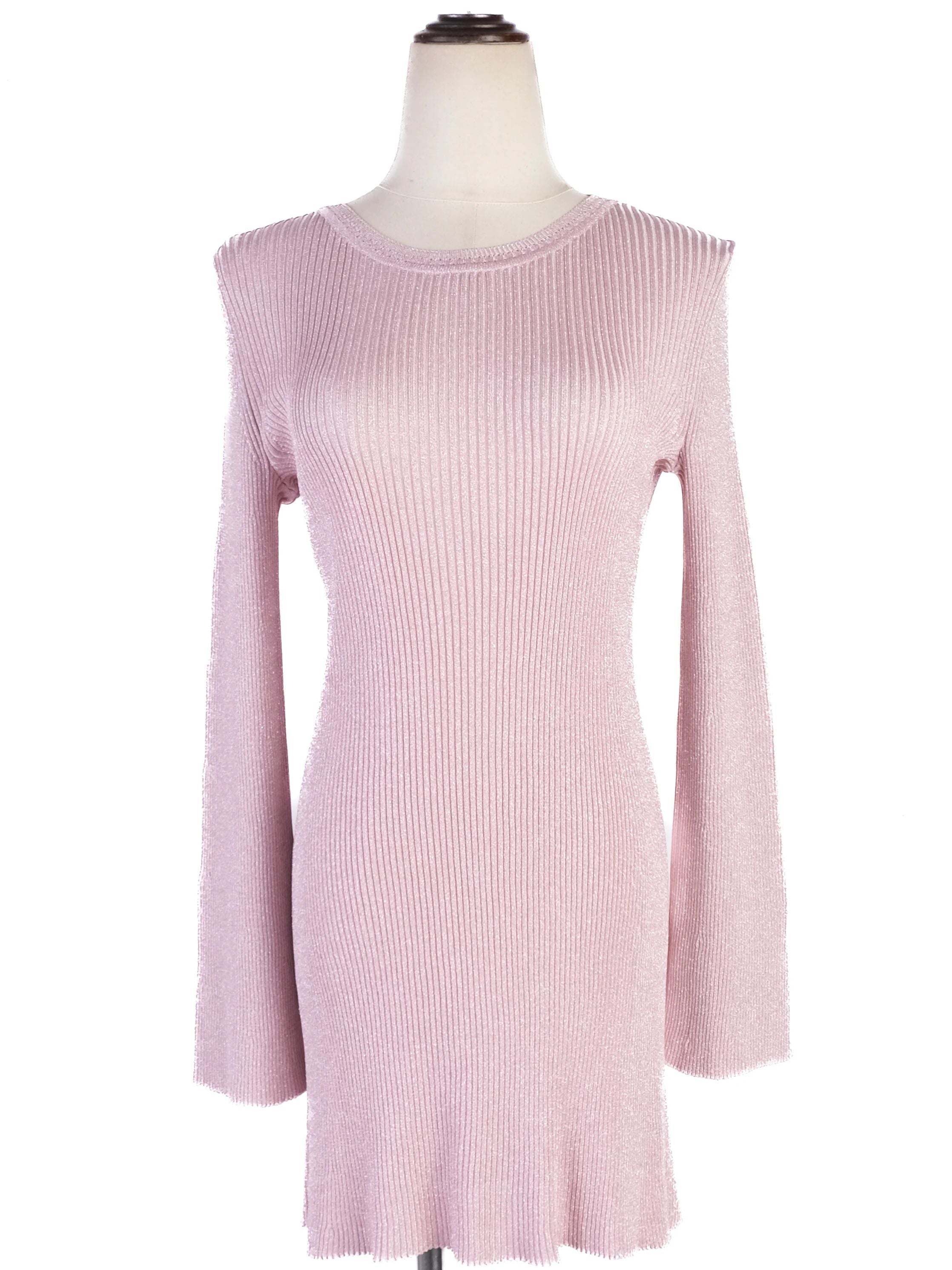 Nina Ricci Pink Ribbed Long-Sleeve Sweater Dress Size S Excellent