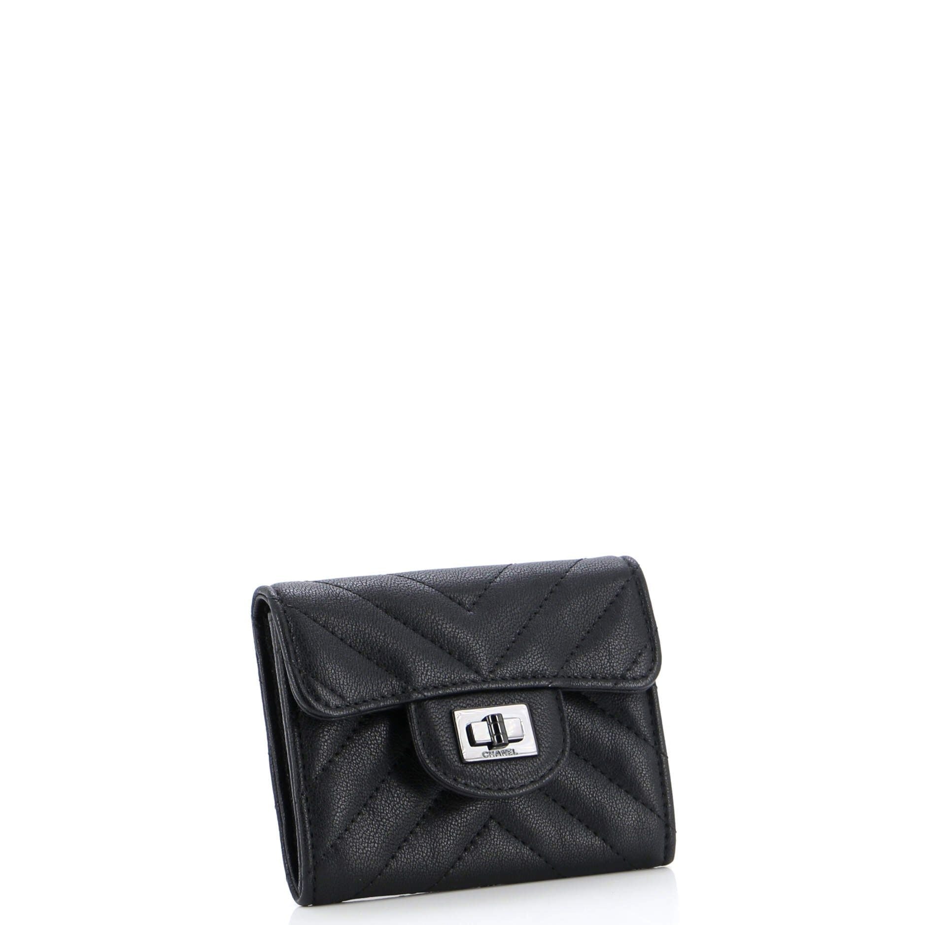 Chanel So Black Reissue Compact Wallet Chevron Aged Calfskin