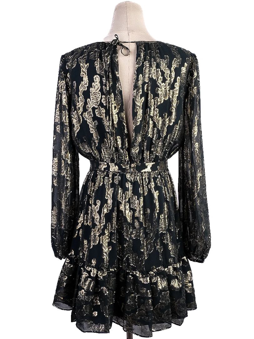 Cynthia Rowley Black Dress Size M Gold Floral Pattern Excellent Condition