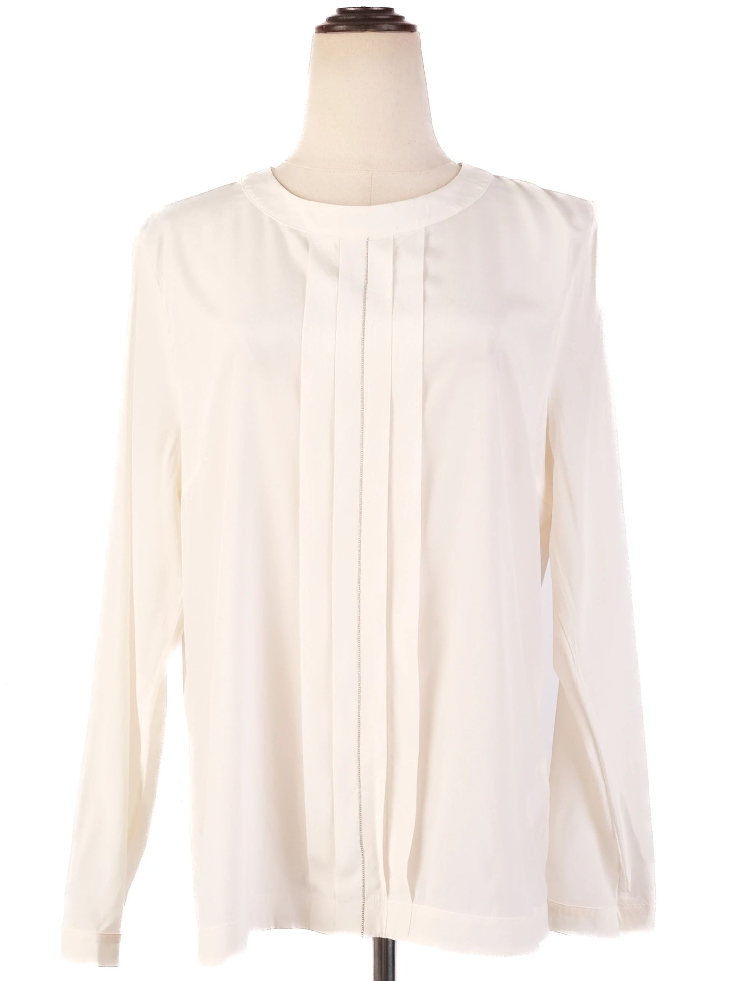 Excellent Peserico White Silk Blouse with Pleated Detailing Size M