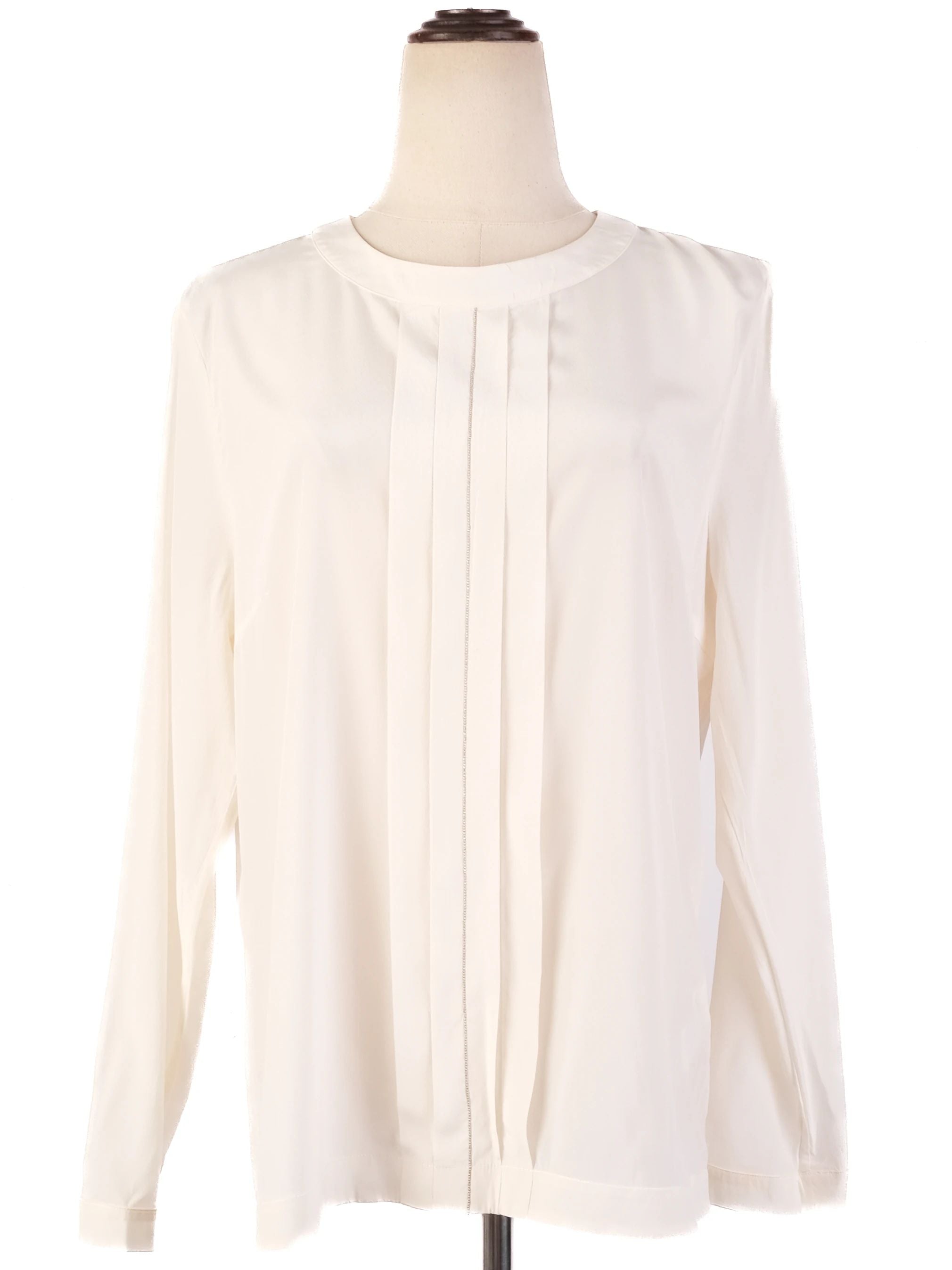 Excellent Peserico White Silk Blouse with Pleated Detailing Size M